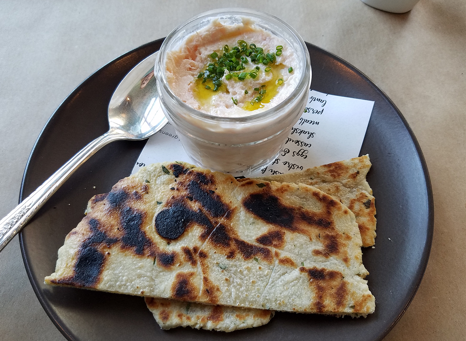 Smoked trout and house ricotta jar with semolina flatbread at Pearl in Petaluma. Heather Irwin/PD