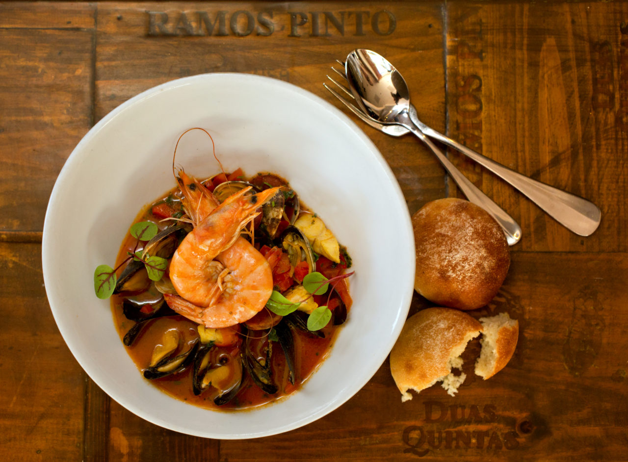 Caldeirada, or Portuguese Fisherman's Stew, with sea bass, scallops, clams, mussels, shrimp, potatoes, and linguica from chef Manuel Azevedo at La Salette in Sonoma. (John Burgess / The Press Democrat)