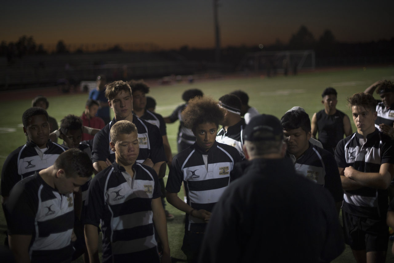 Lobo Rugby Club players getting a talk from Head Couch Alan Petty after a tough playoff game loss against Center Parkway Harlequins from Sacramento held at Elsie Allen High School in Santa Rosa. April 28, 2017. (Photo: Erik Castro/for The Press Democrat)