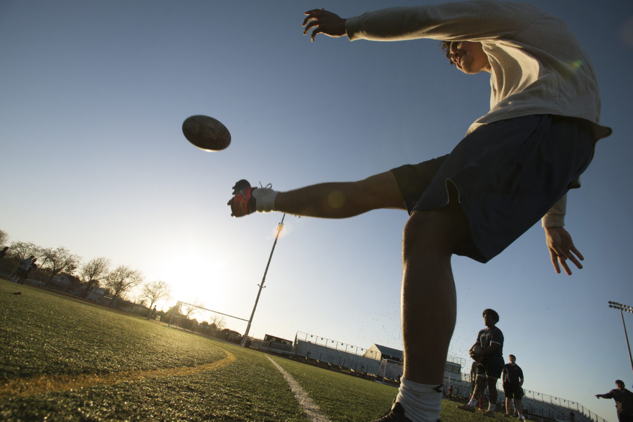 Elsie Allen Junior Kevin Fisiiahi-Thomayer, 16, during Lobo Rugby Club practice at Elsie Allen High School in Santa Rosa, California. February 28, 2017. (Photo: Erik Castro/for The Press Democrat)