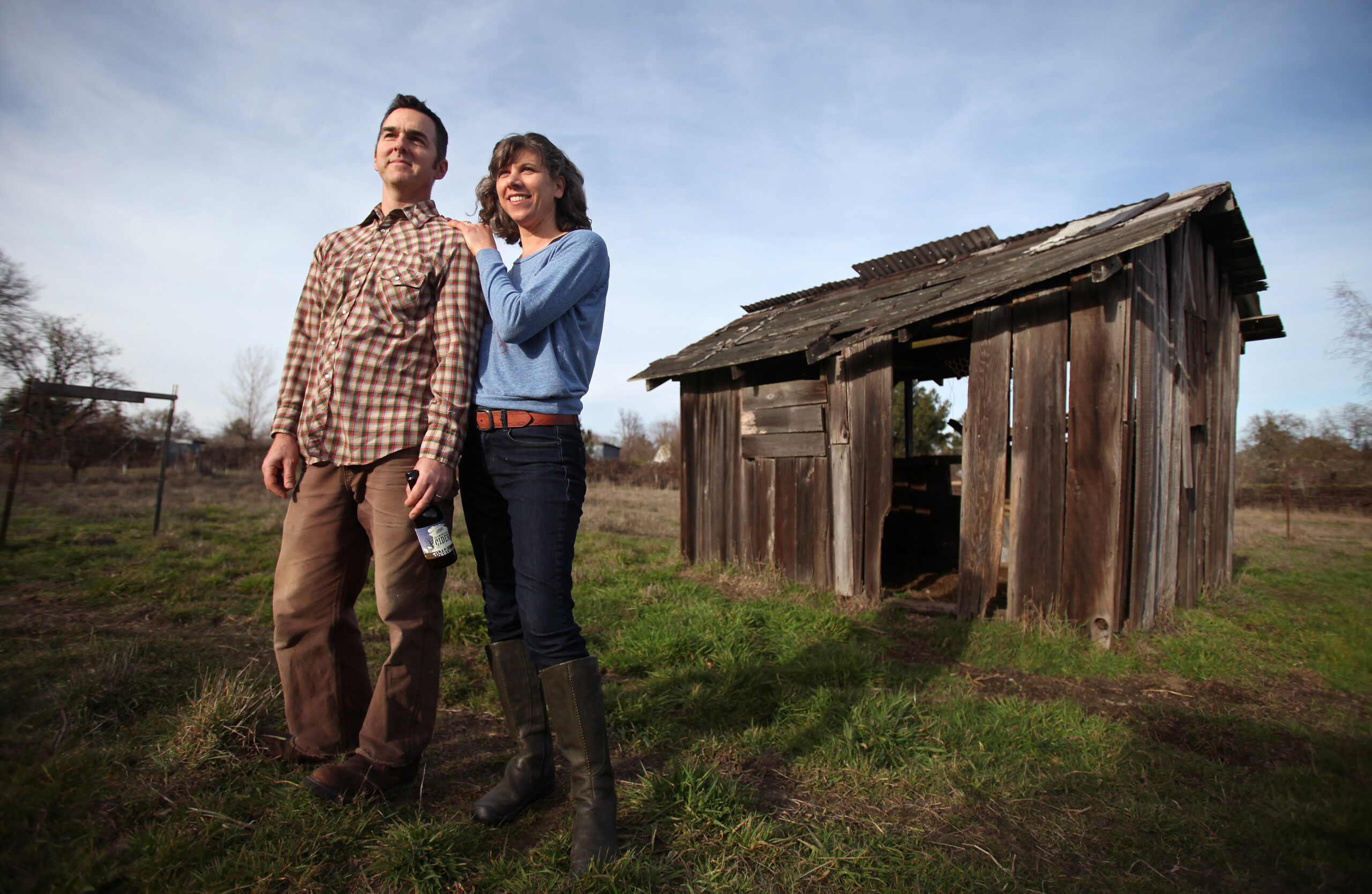 Scott Heath and Ellen Cavalli of Tilted Shed will host their the legendary Txotx Spanish Cider Party at Tilted Shed Ciderworks in Windsor. Christopher Chung/ The Press Democrat)