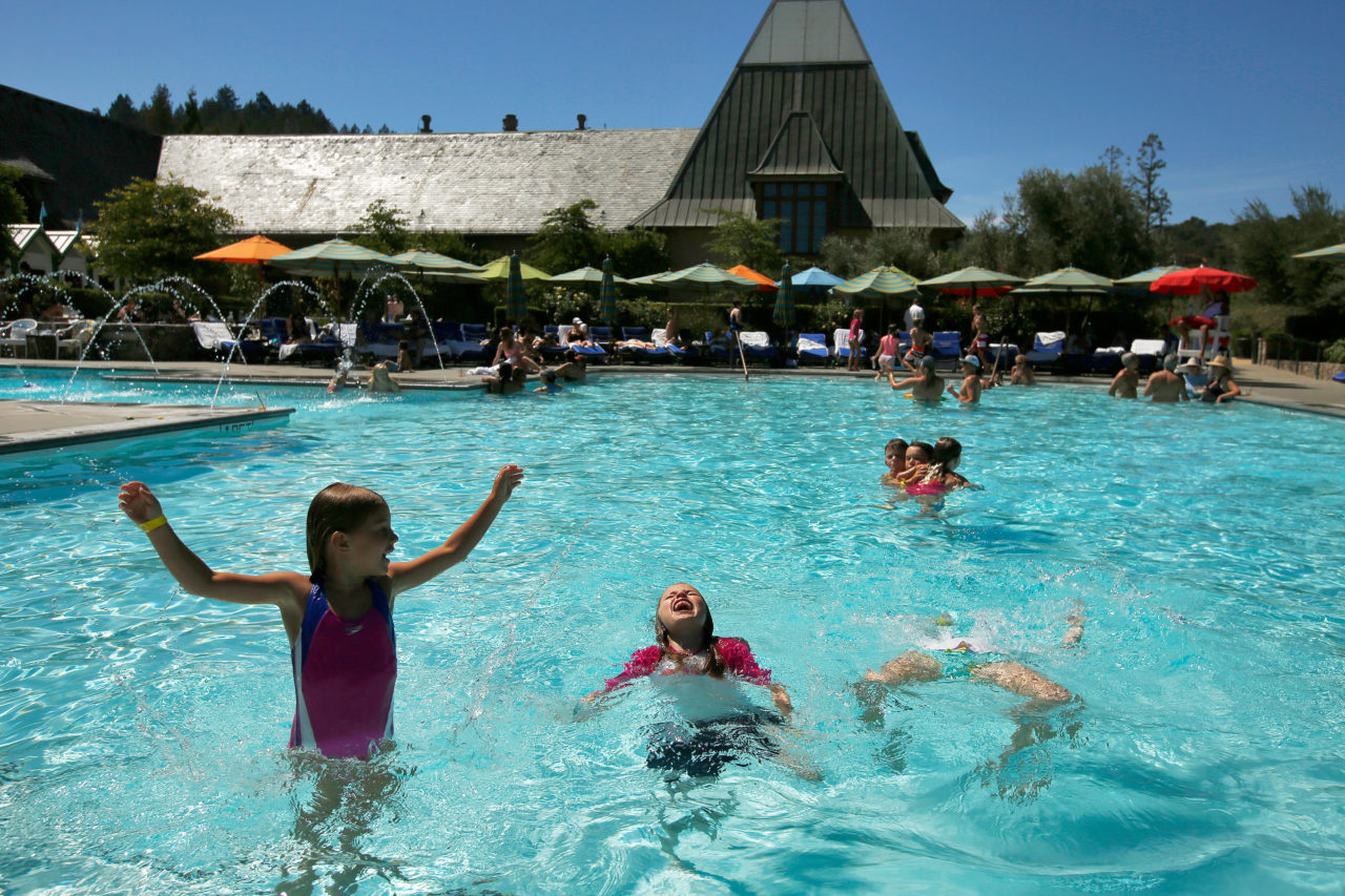 Kids at the Coppola Winery pool