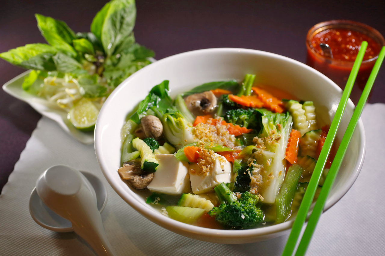 Vegetarian pho, rice noodle soup with mixed vegetables and tofu at Pho Sonoma in Petaluma, on Friday, Dec. 21, 2018. (Alvin Jornada / The Press Democrat)