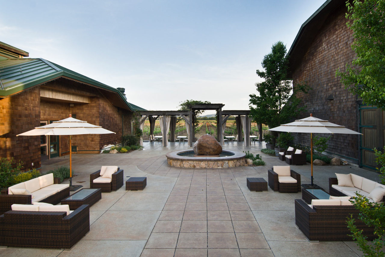 The tasting room patio at DeLorimier Winery in Geyserville. (Courtesy of DeLorimier Winery)