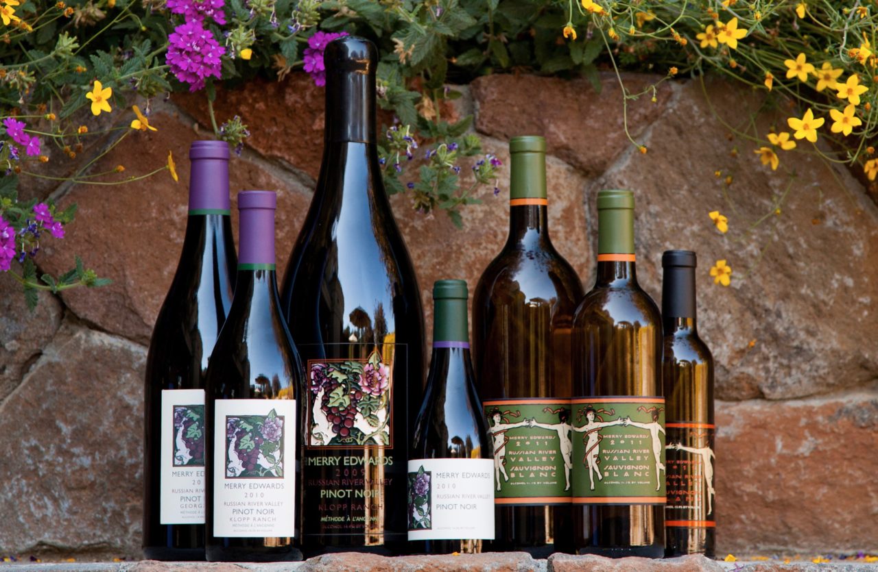 An array of wines made by Merry Edwards, photographed at her winery in Sebastopol 8/31/2012. MUST CREDIT: Photo by Ben Miller