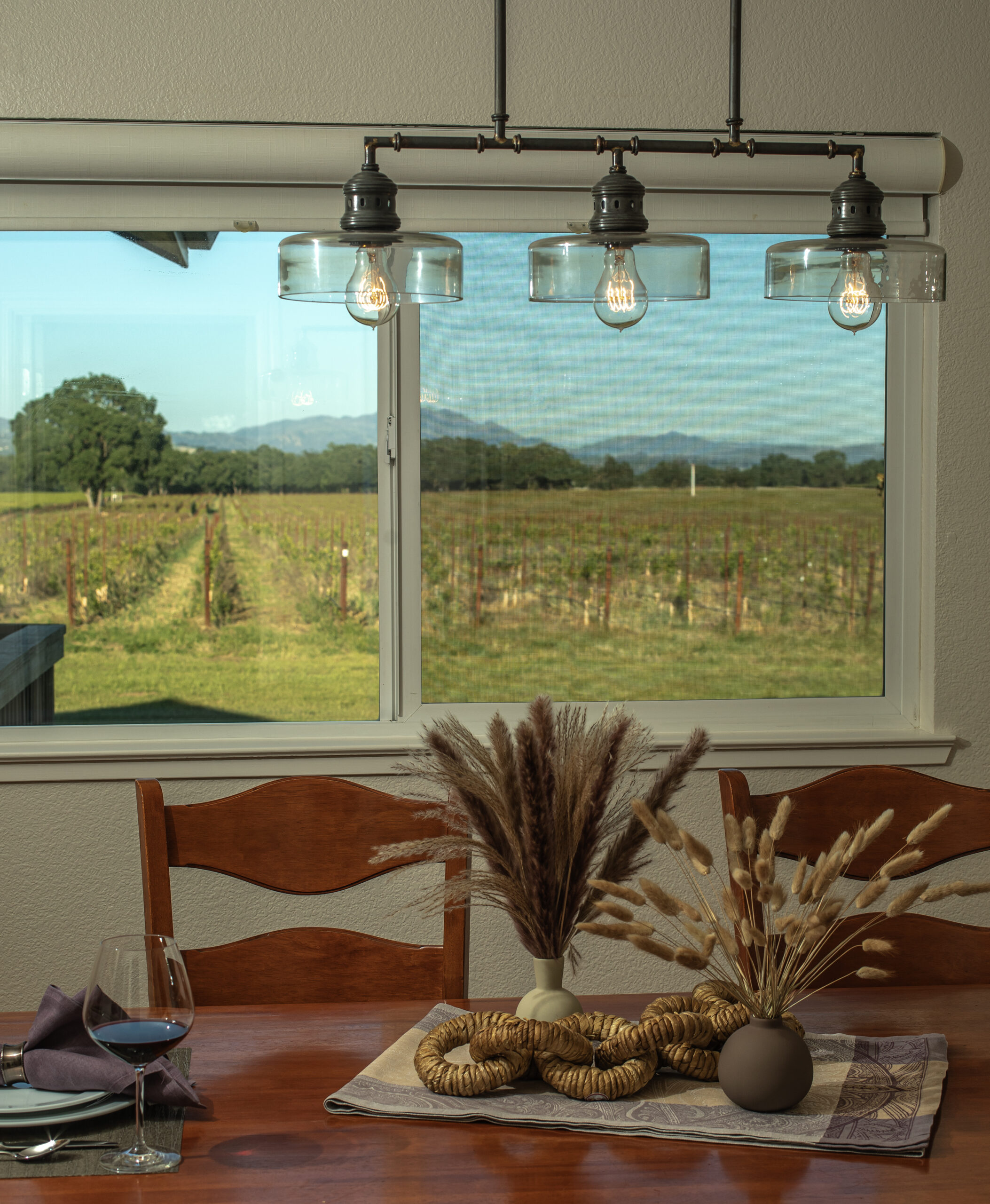 A dining room setting at the Chardonnay Cottage at Benovia Winery in Santa Rosa.
