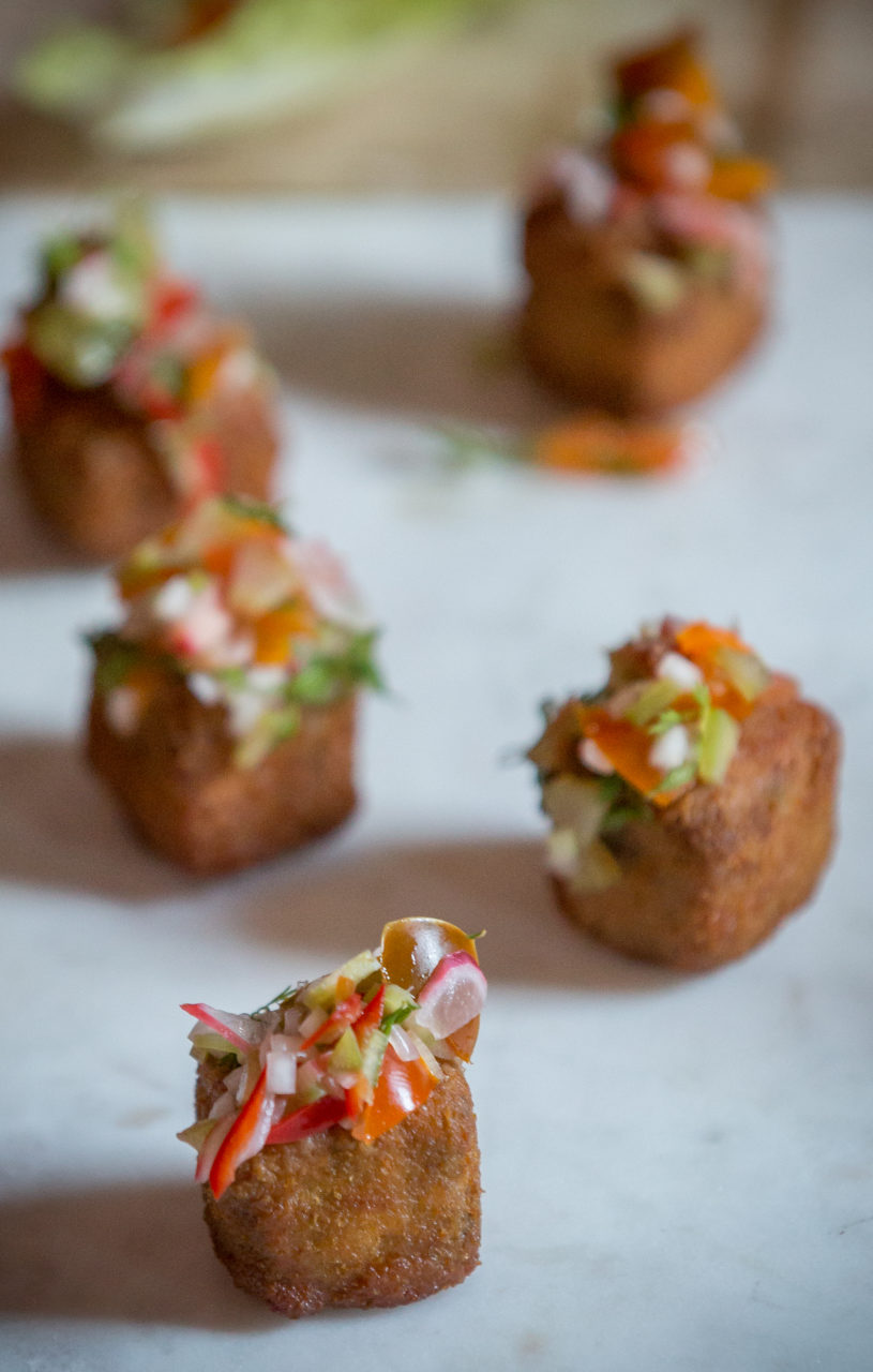 Fried cow parts are served at Mateo's Cocina Latina in Healdsburg, Calif. Saturday, June 25, 2016. Mateo's Cocina Latina is beginning to offer sustainable feasts that include every part of the animals butchered for the dinner, including suckling pig brain mousse and pigs tails. (Jeremy Portje / For The Press Democrat)