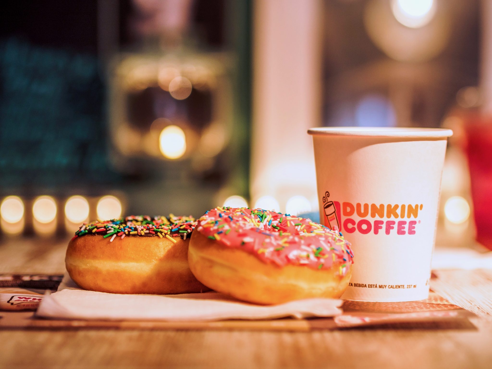 Dunkin' doughnuts and coffee. (Pere Rubi/Shutterstock)