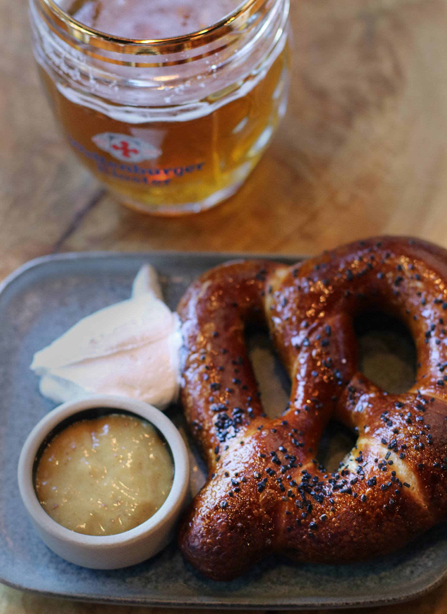 Bavarian pretzel with butter, mustard at Brot in Guerneville. Heather Irwin/PD