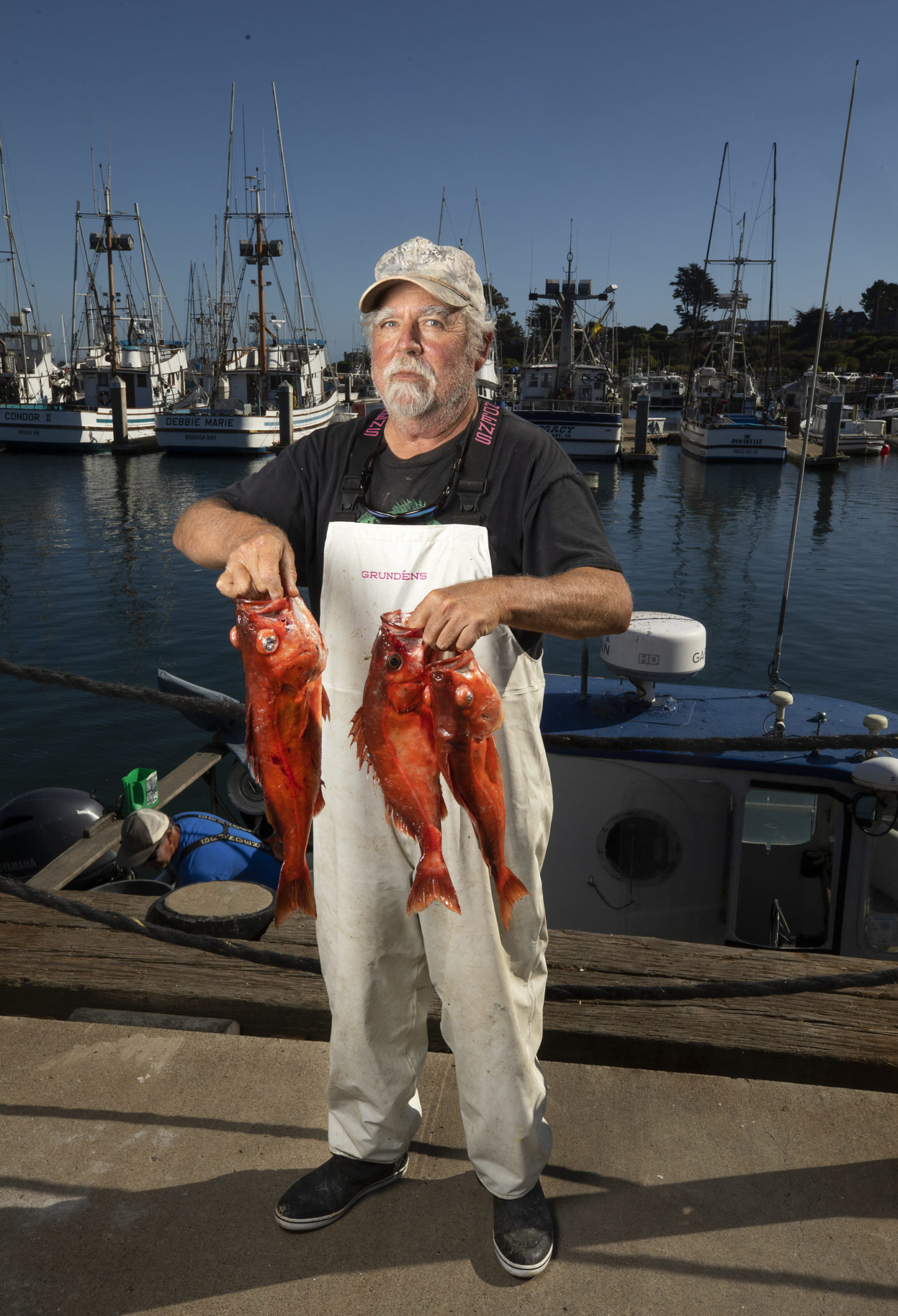 Josh Churchman with his favorite fish, a Chilipepper rockfish at the Spud Point Marina in Bodega Bay. (John Burgess)