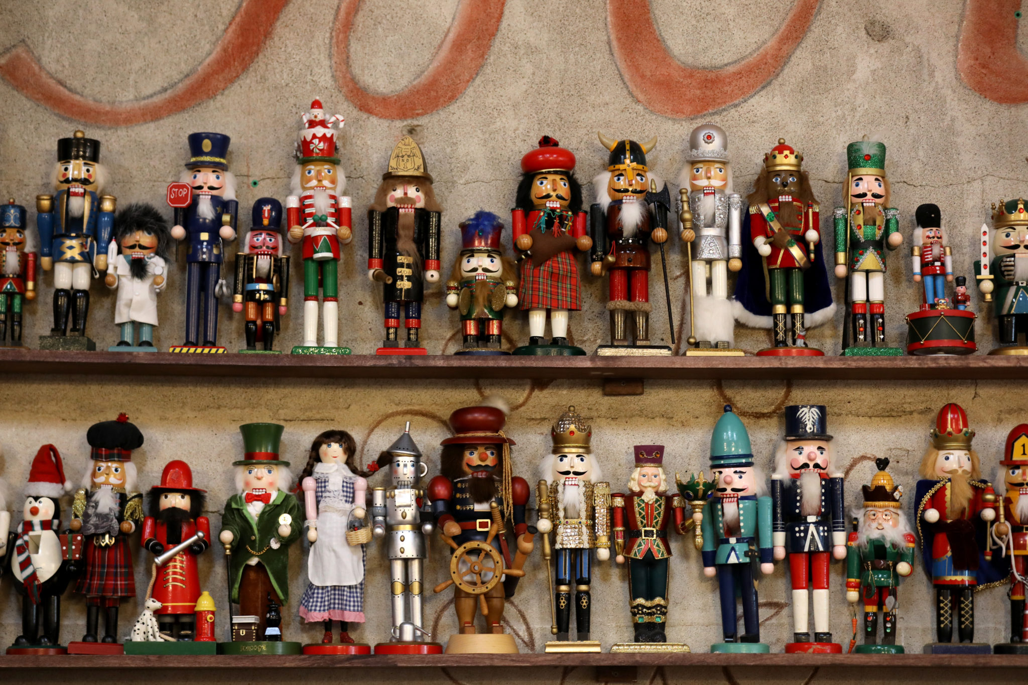 A wide variety of nutcrackers decorate the shelves at Costeaux's French Bakery in Healdsburg. (Beth Schlanker / The Press Democrat)