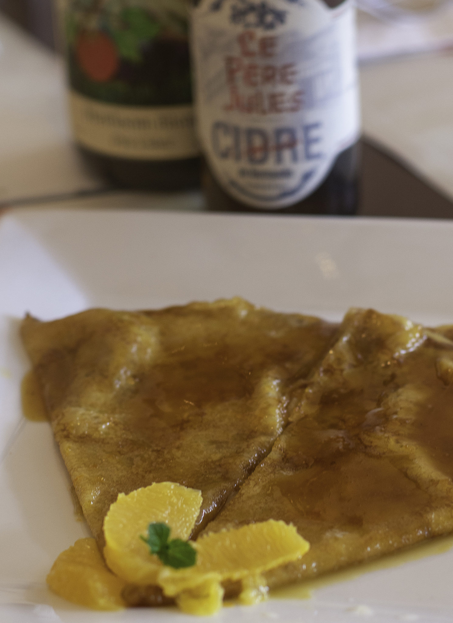 Crepes Suzette with Orange zest butter, caramel, orange juice and flambe Grand Marnier at Creperie Chez Solange in Larkfield. Heather Irwin/PD