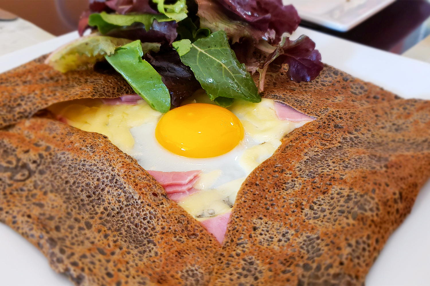 Ham and Swiss crepe at Creperie Chez Solange in Larkfield. Heather Irwin/PD.