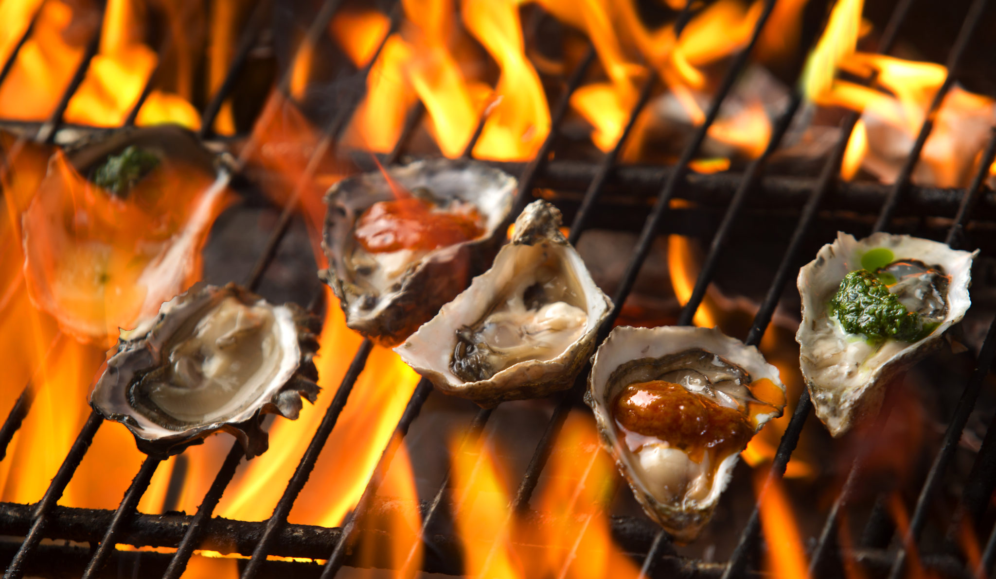 From left, grilled oysters with pesto butter, Louisiana hots, and garlic butter from Rocker Oysterfeller's Kitchen + Saloon in Valley Ford. (John Burgess/The Press Democrat)