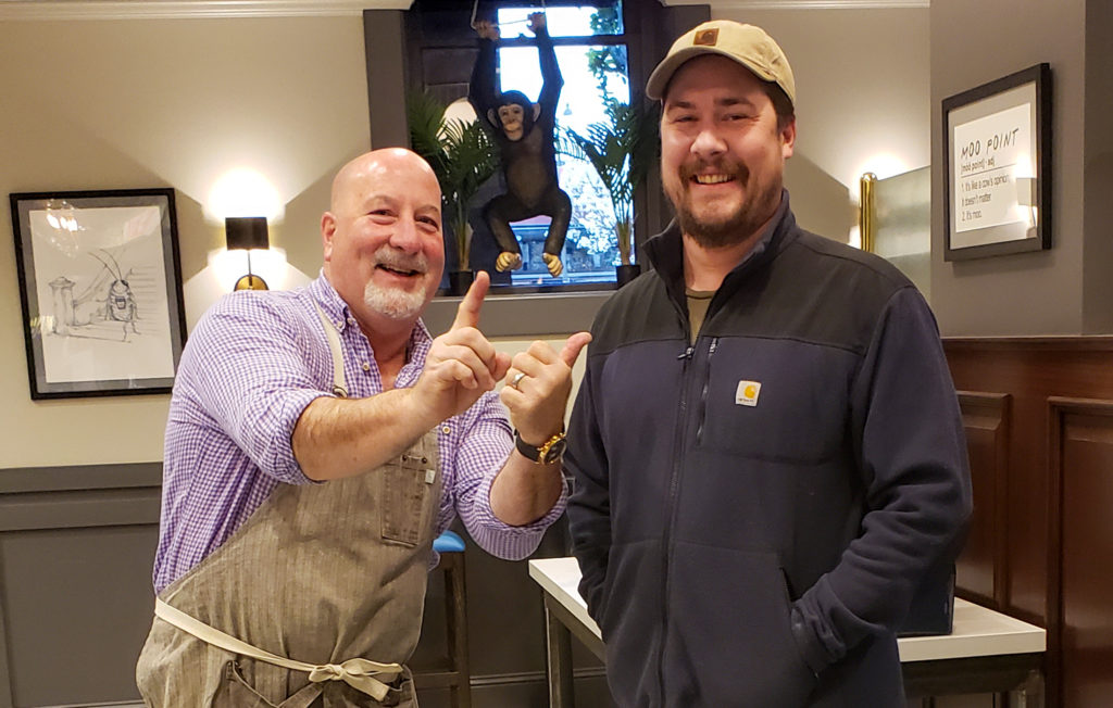 Mark Stark and his first patron at Grossman's Noshery and Deli in Santa Rosa. Heather Irwin/PD