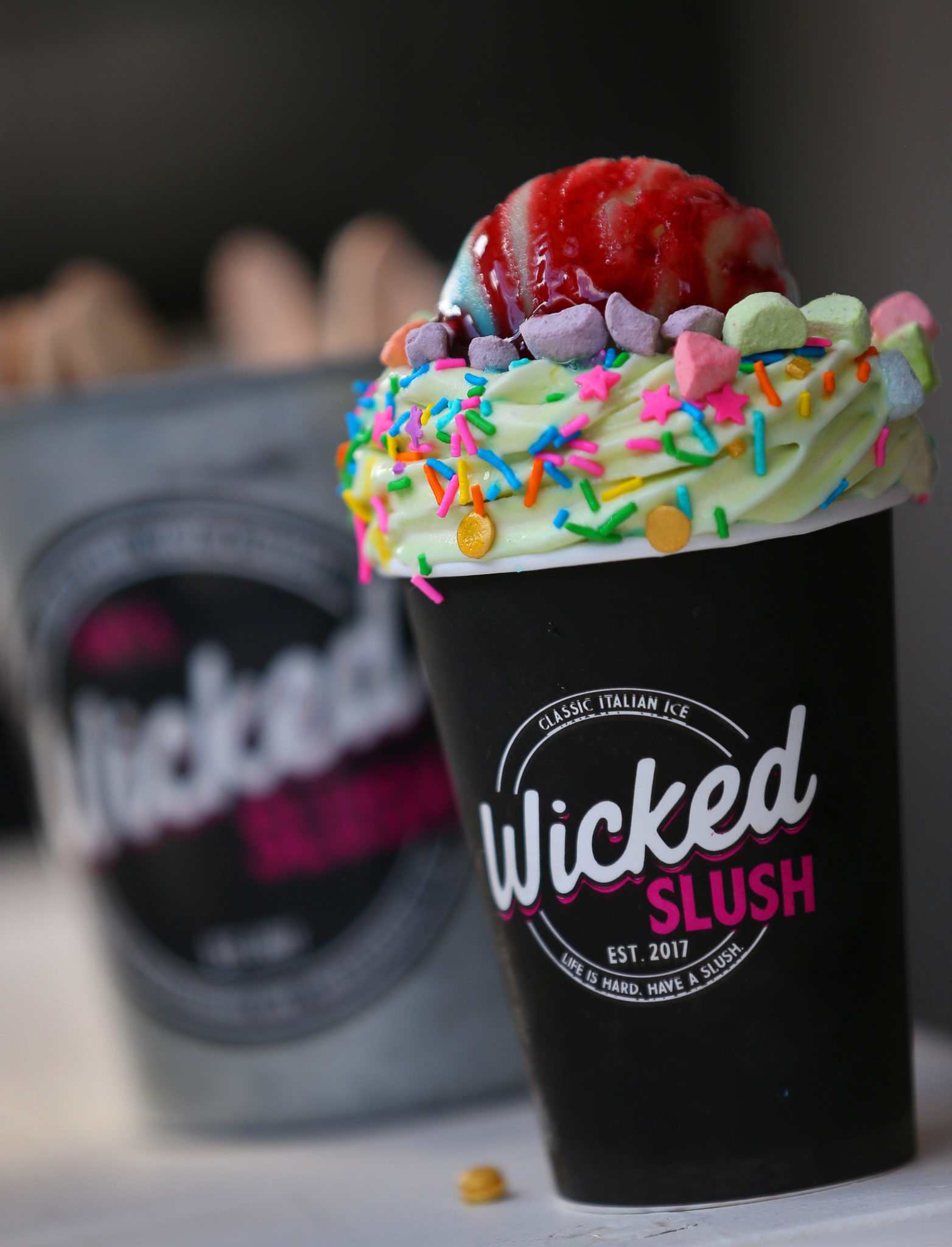 Wicked Slush serves up a slush with soft serve ice cream split in a wide variety of flavor combinations. (Christopher Chung/ The Press Democrat)