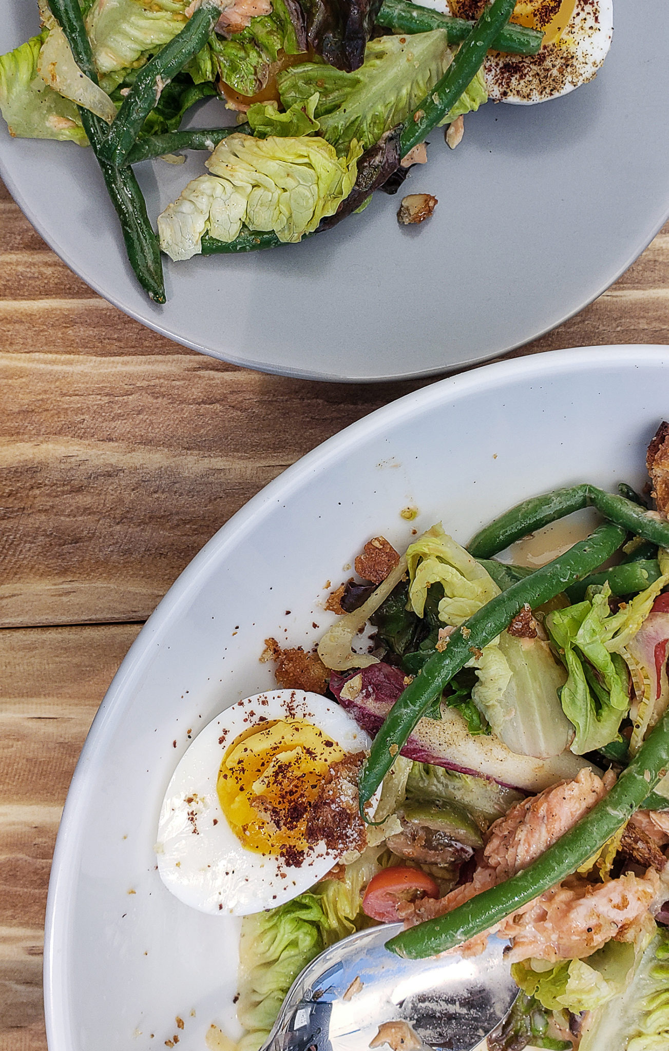 Smoked trout salad with green beans and hard boiled eggs, tomato and stone fruit salad, fried green tomatoes at Blue Ridge Kitchen in Sebastopol. Heather Irwin/PD