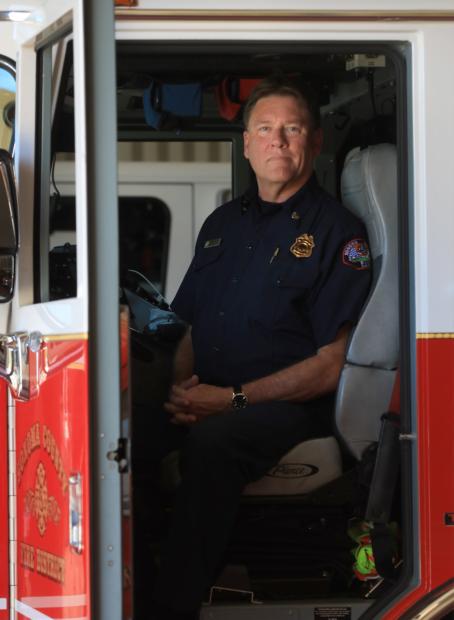 Sonoma County Fire District chief Mark Heine at Windsor's station 1. Kent Porter / The Press Democrat) 2020