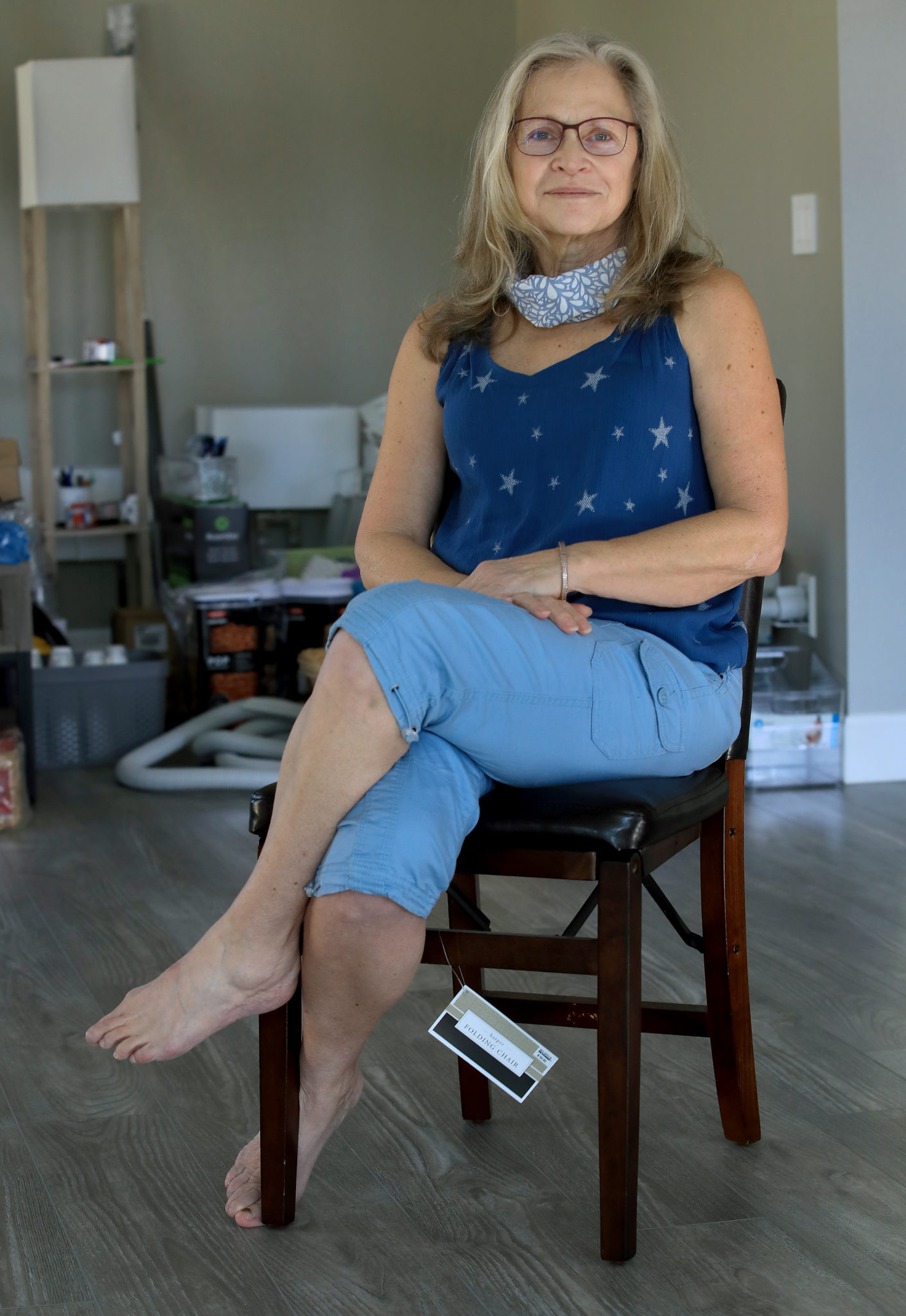 Kathryn Kubota, in her recently rebuilt home destroyed by the Tubbs fire. (Kent Porter / The Press Democrat) 2020