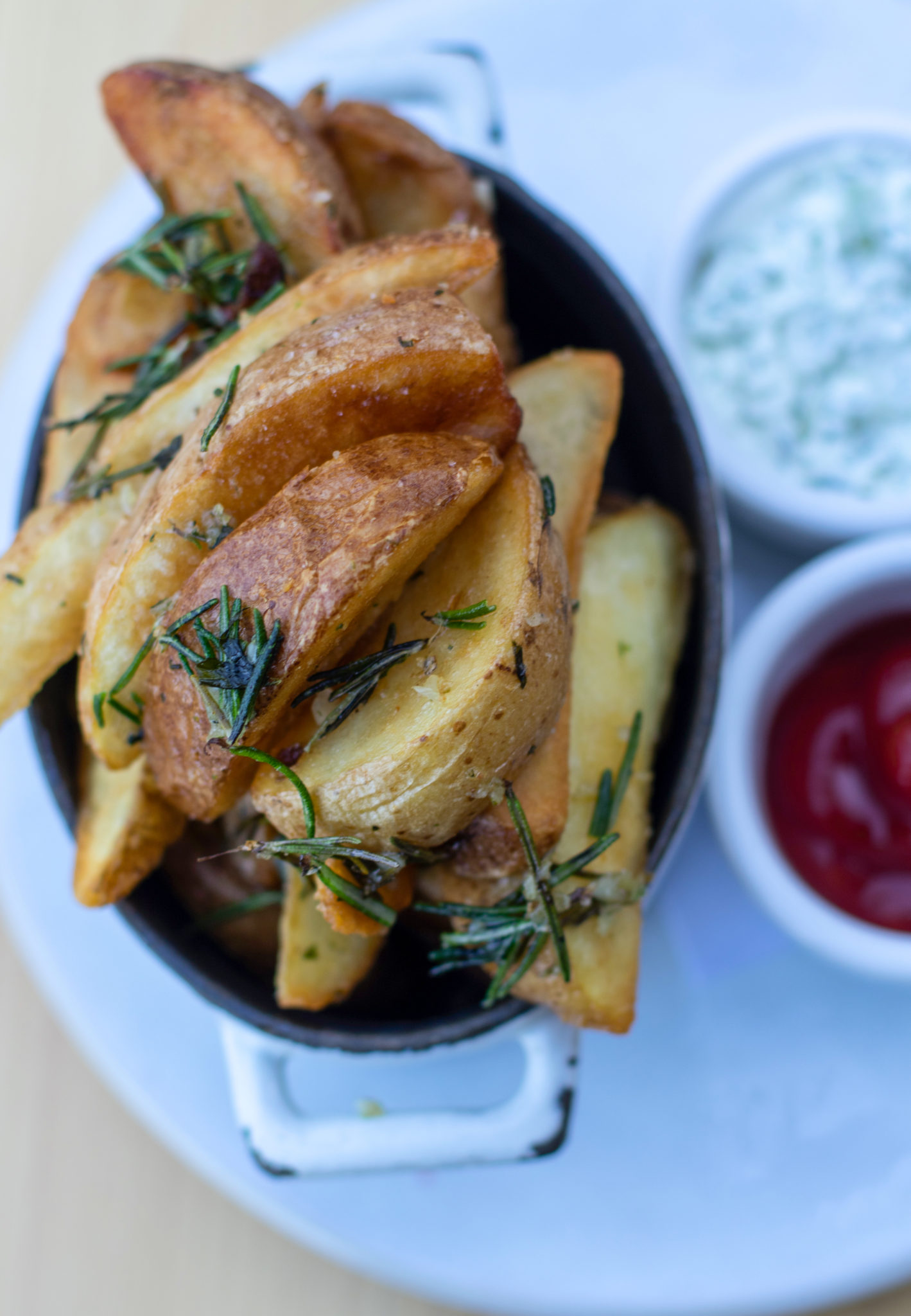 Duck fat fried potatoes with whipped ranch dip at Wit & Wisdom in Sonoma. (Heather Irwin / The Press Democrat)