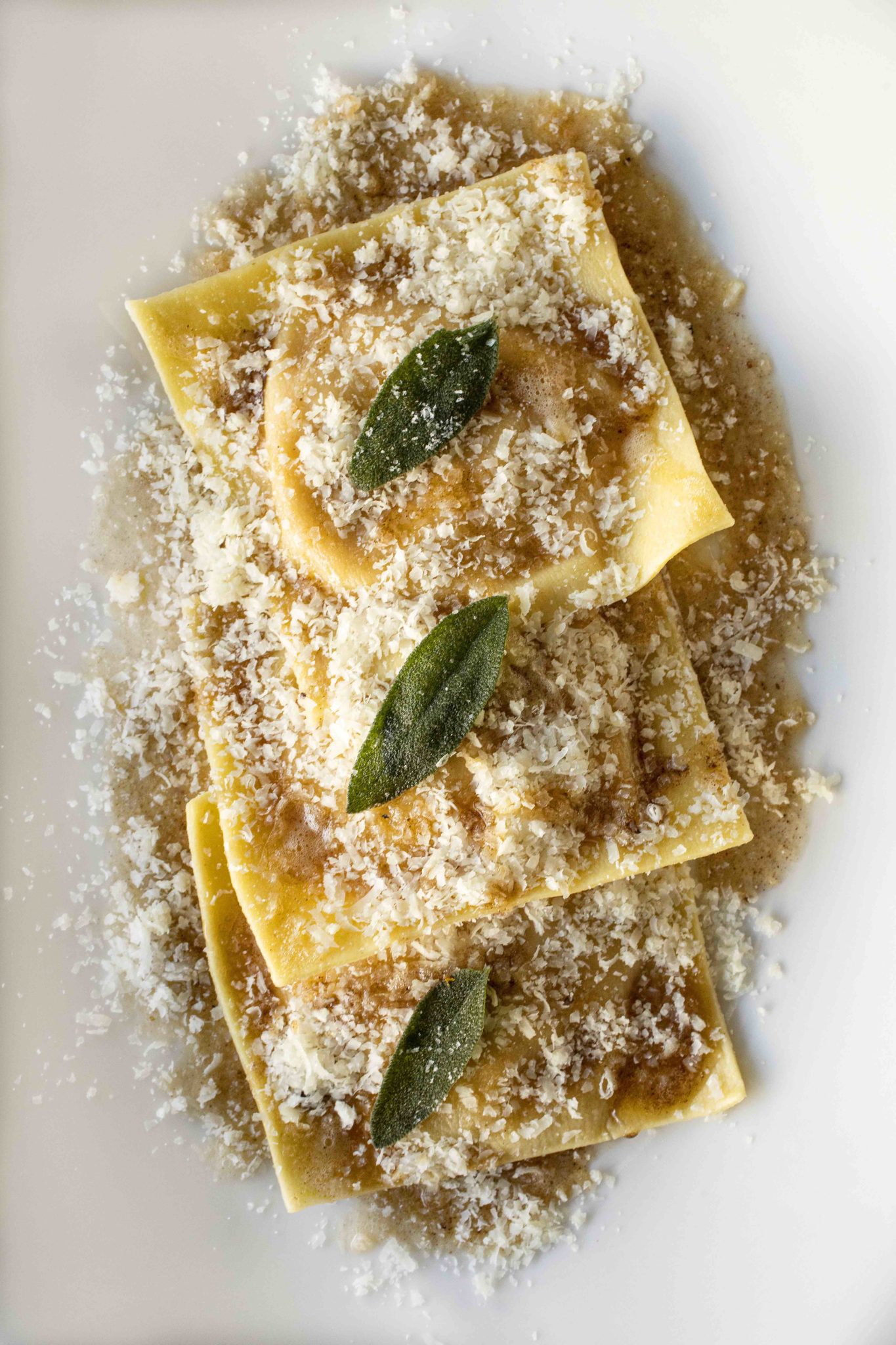 Butternut Ravioli with toasted sage butter, parmigiano, and walnut gremolata from Flavor Bistro in Sebastopol. (Photo by John Burgess/The Press Democrat)