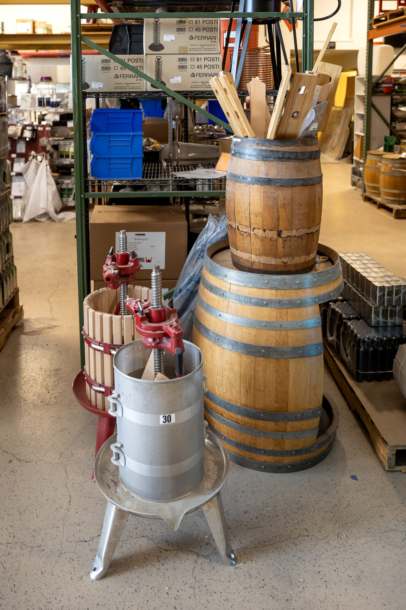 Wine presses and barrels and other equipment at the Beverage People, the landmark store in Santa Rosa that helps SoCo home winemakers with the equipment and advice they need.