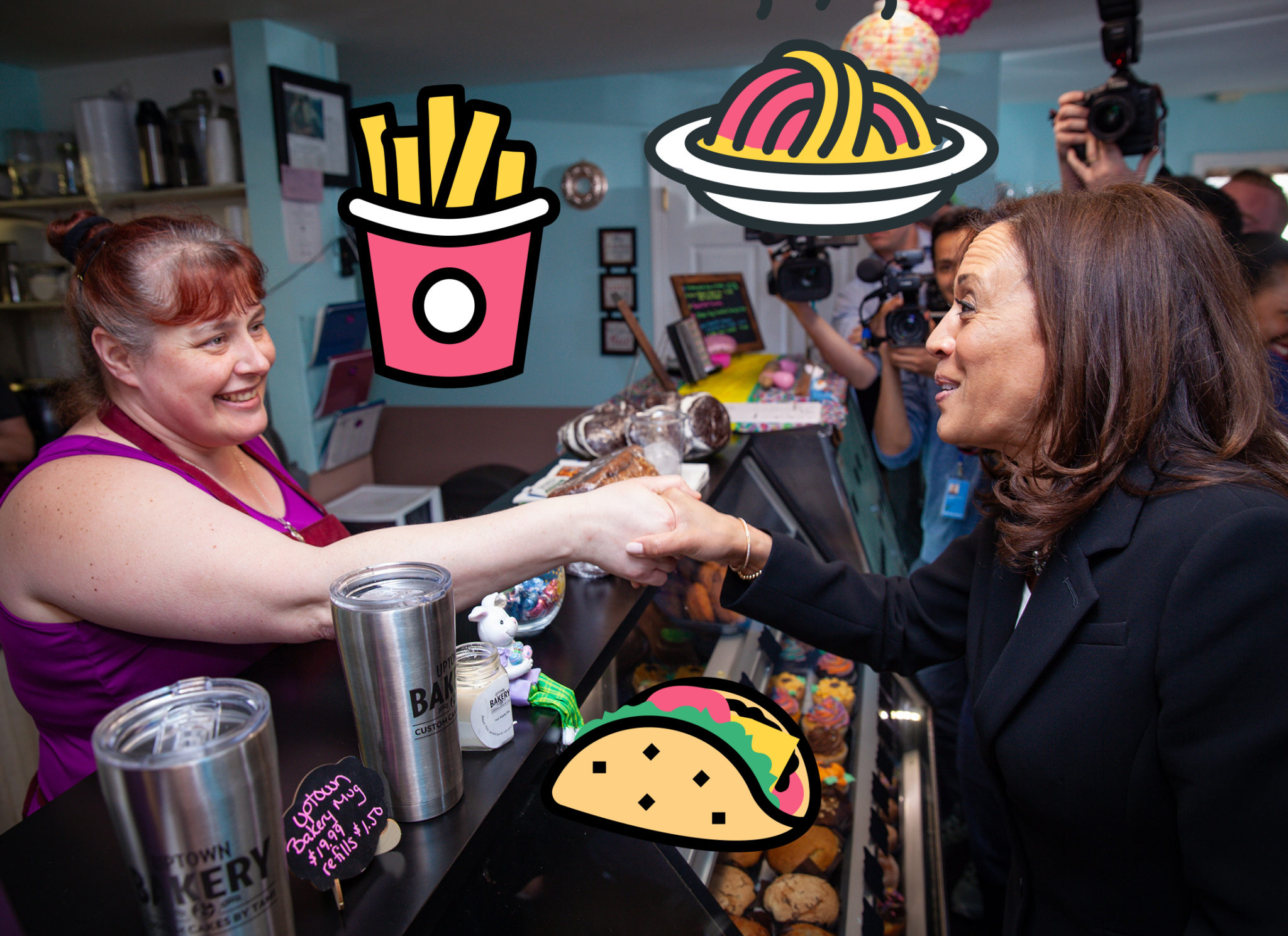 Kamala Harris likes fries, pasta and burritos. Shutterstock photo illustration.