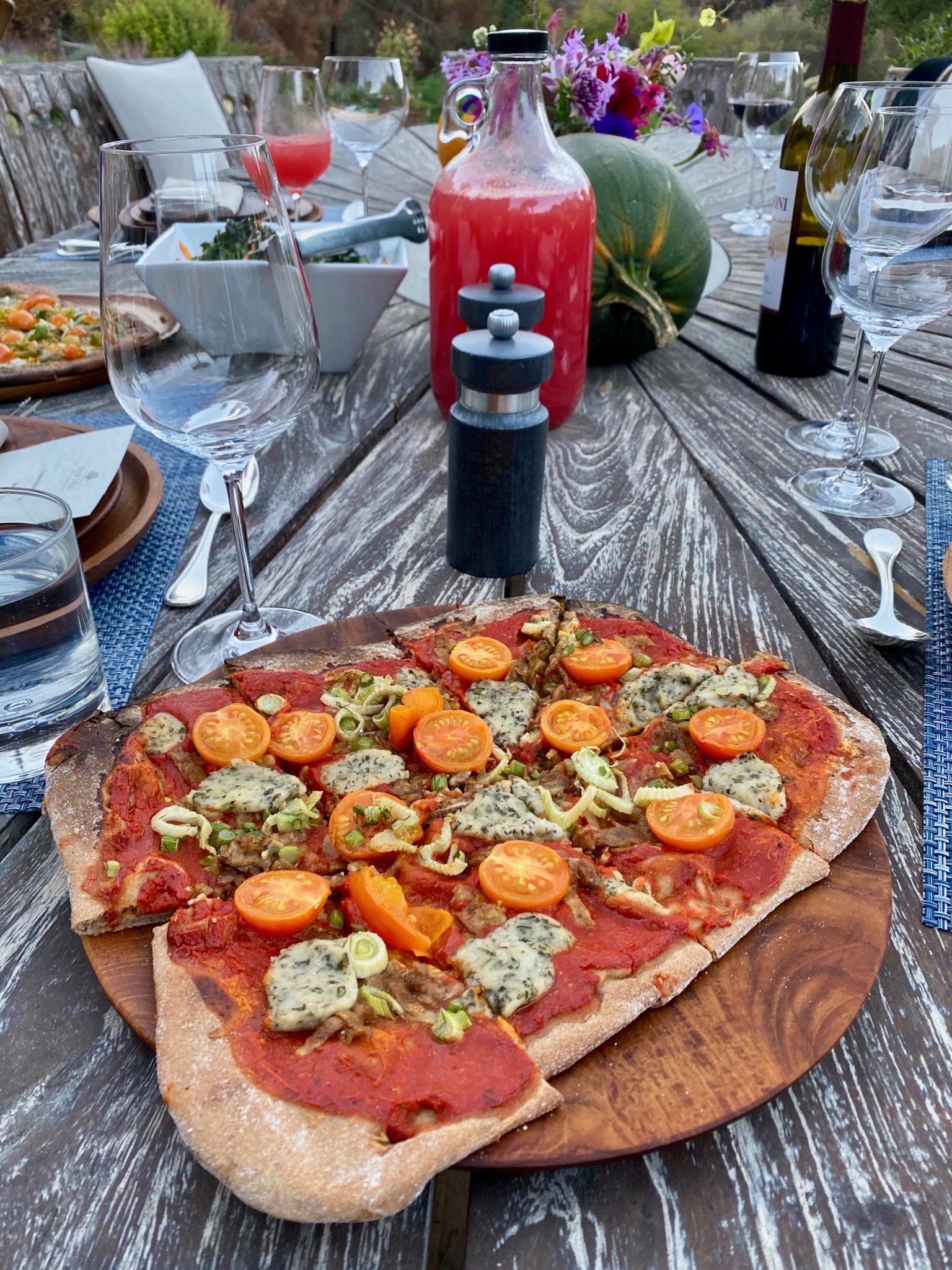 Veggie pizza at NewTree Ranch in Healdsburg. (Jess Lander / Sonoma Magazine)
