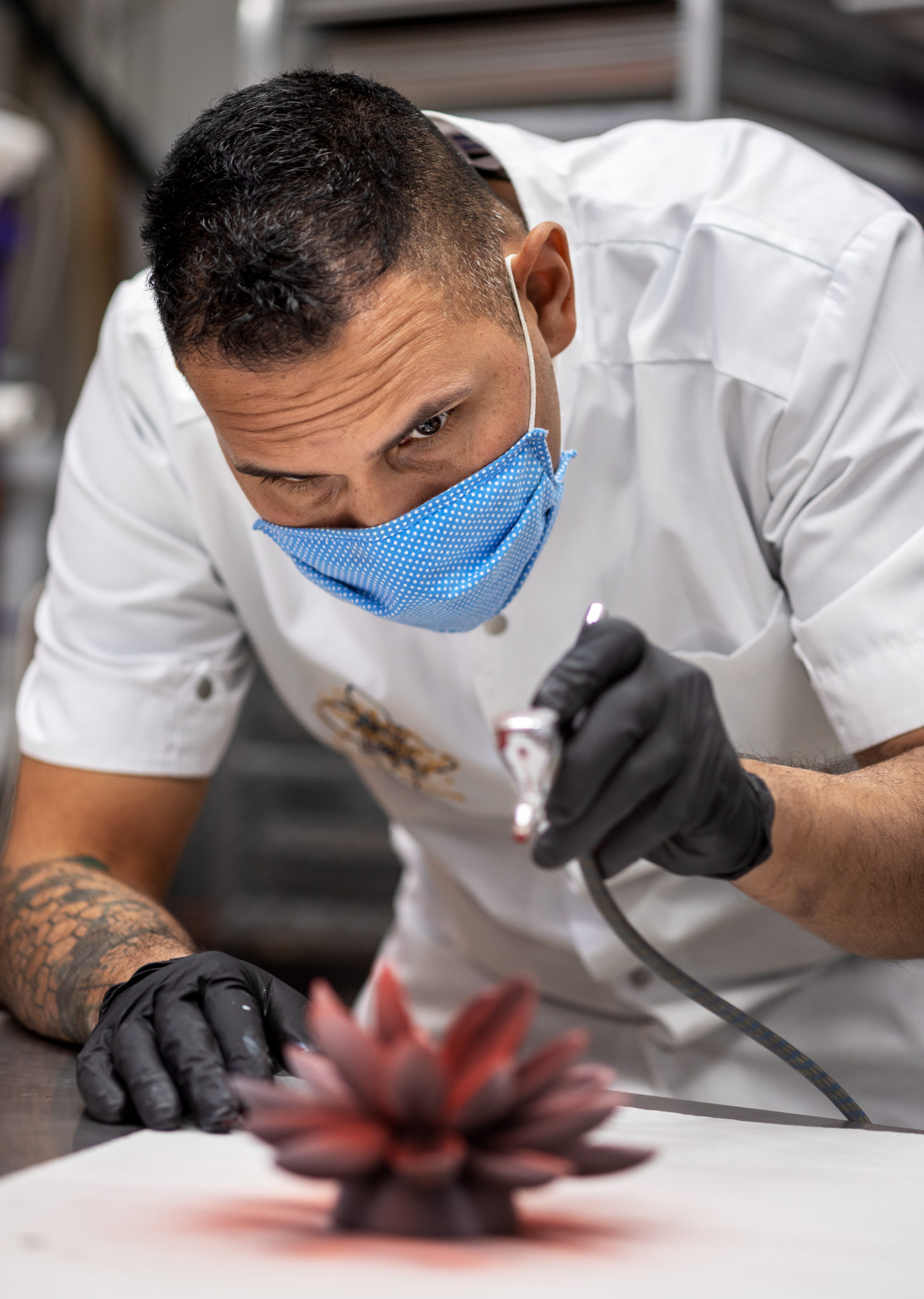 Fleur Savage chocolatiers Robert Nieto airbrushing a chocolate flower