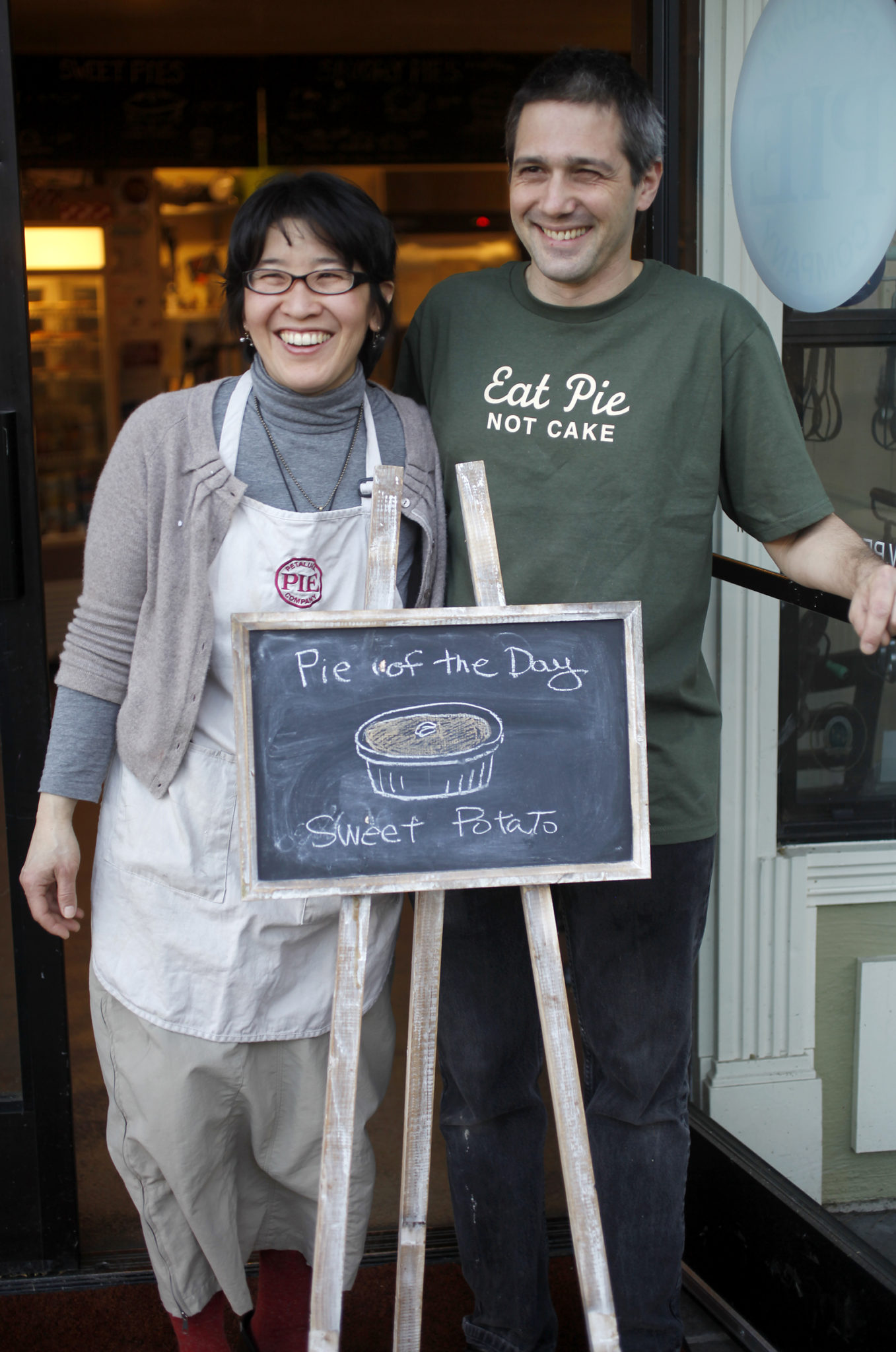 Lina Hoshino and Angelo Sacerdote are the owners of the Petaluma Pie Company in Petaluma, California on Thursday, January 5, 2012. (BETH SCHLANKER/ The Press Democrat)