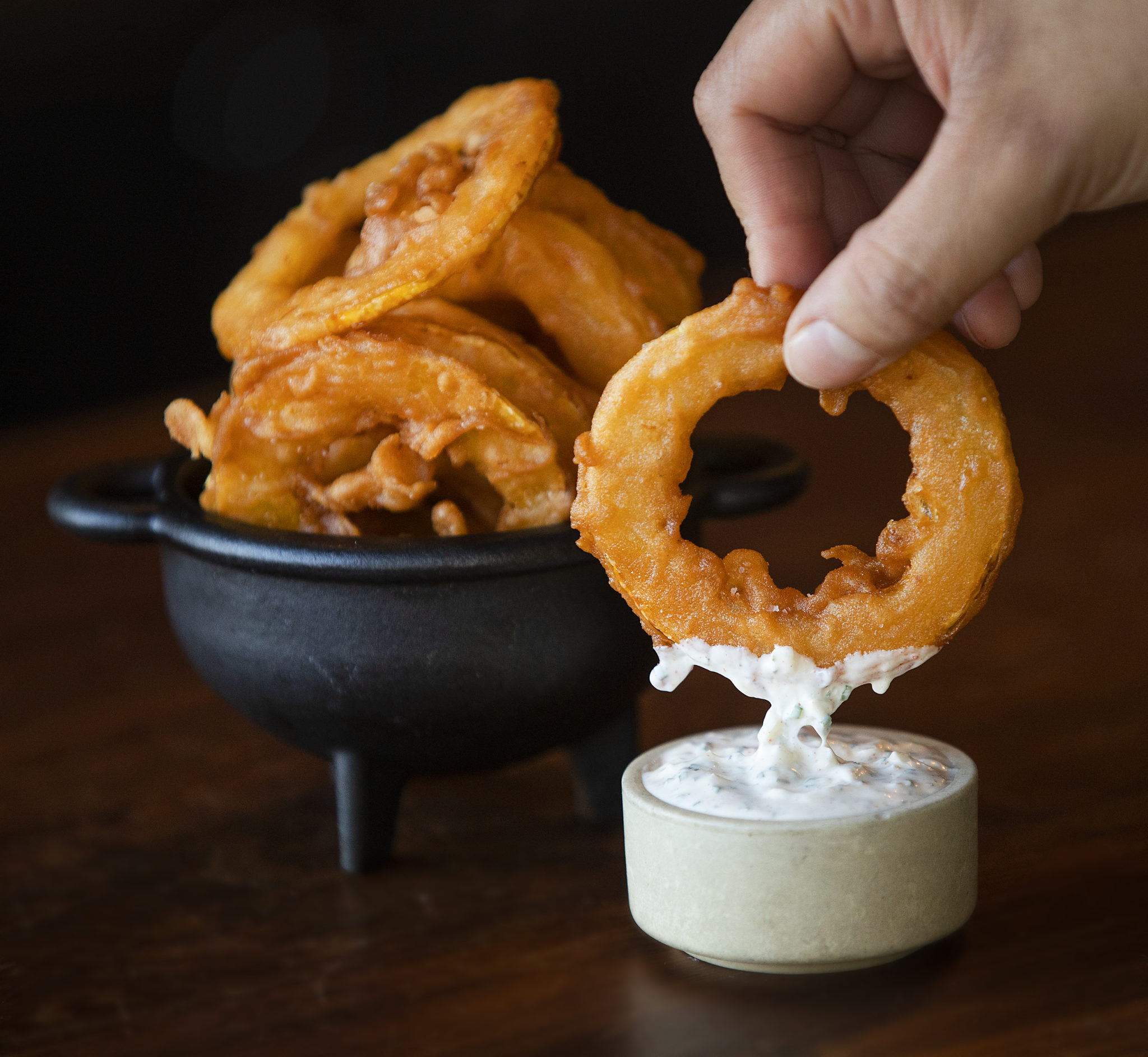 Delicata Rings in beer batter with house ranch dip from Table Culture Provisions in Petaluma. (John Burgess/The Press Democrat)