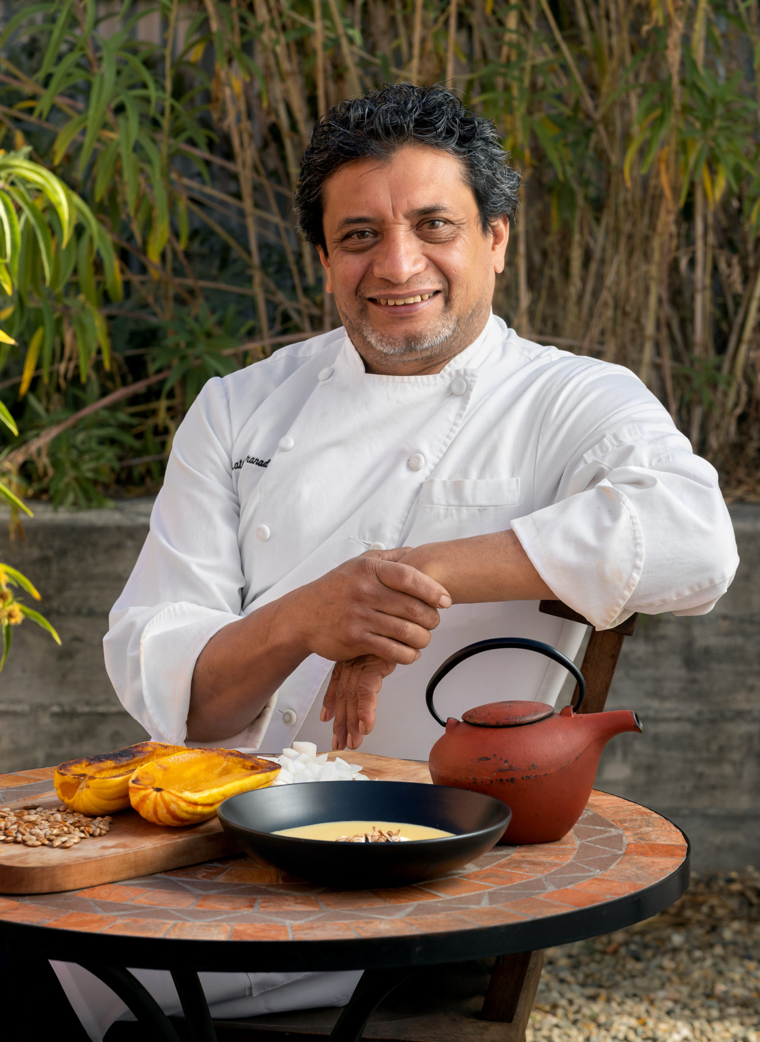 Three soups Mateo Granados/ Mateo’s Cocina Latina Soup: Roasted Delicata Squash with Candied Pumpkin Seeds