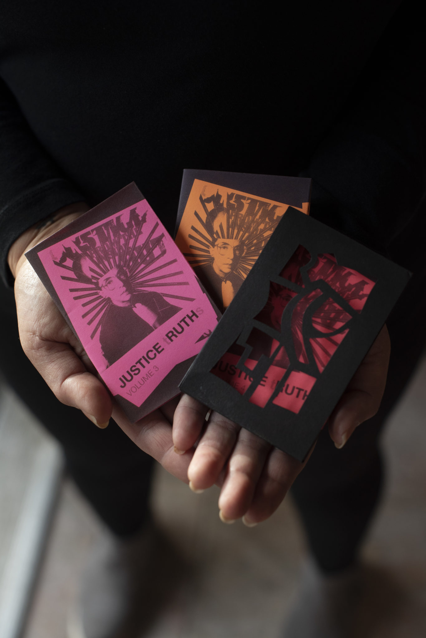 Artist C.J. Itamura with her mini zines at her home studio in Santa Rosa, California. January 15, 2021. (Photo: Erik Castro/for Sonoma Magazine)