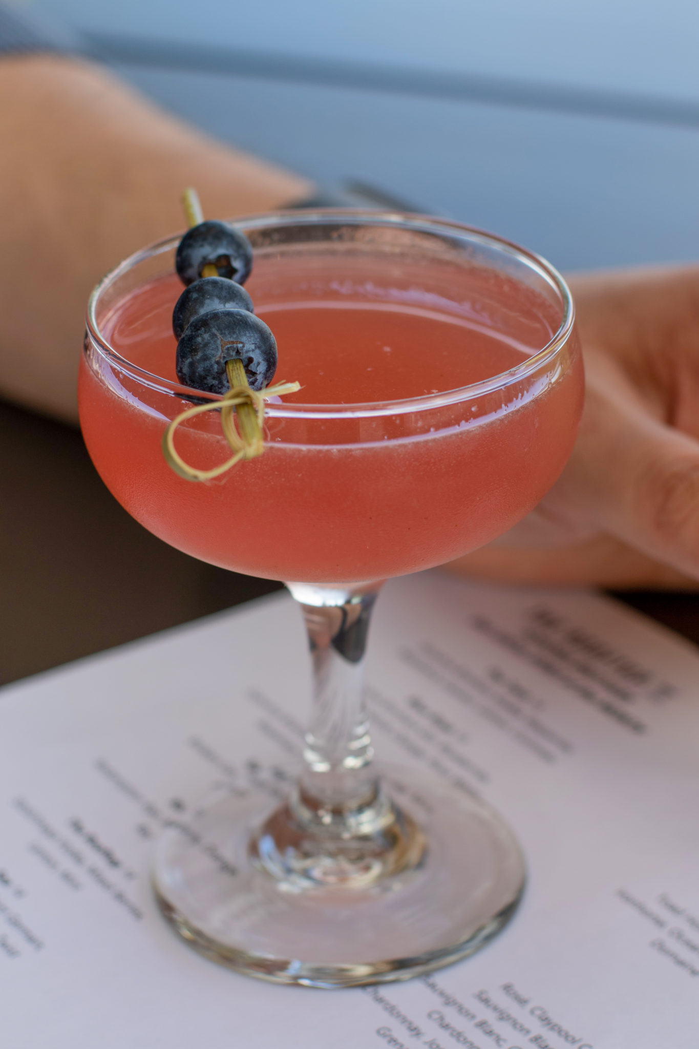 Blue Rose, with gin, blueberries, a tart shrub and rose water at Harmon Guest House's Rooftop. (Heather Irwin/Sonoma Magazine)