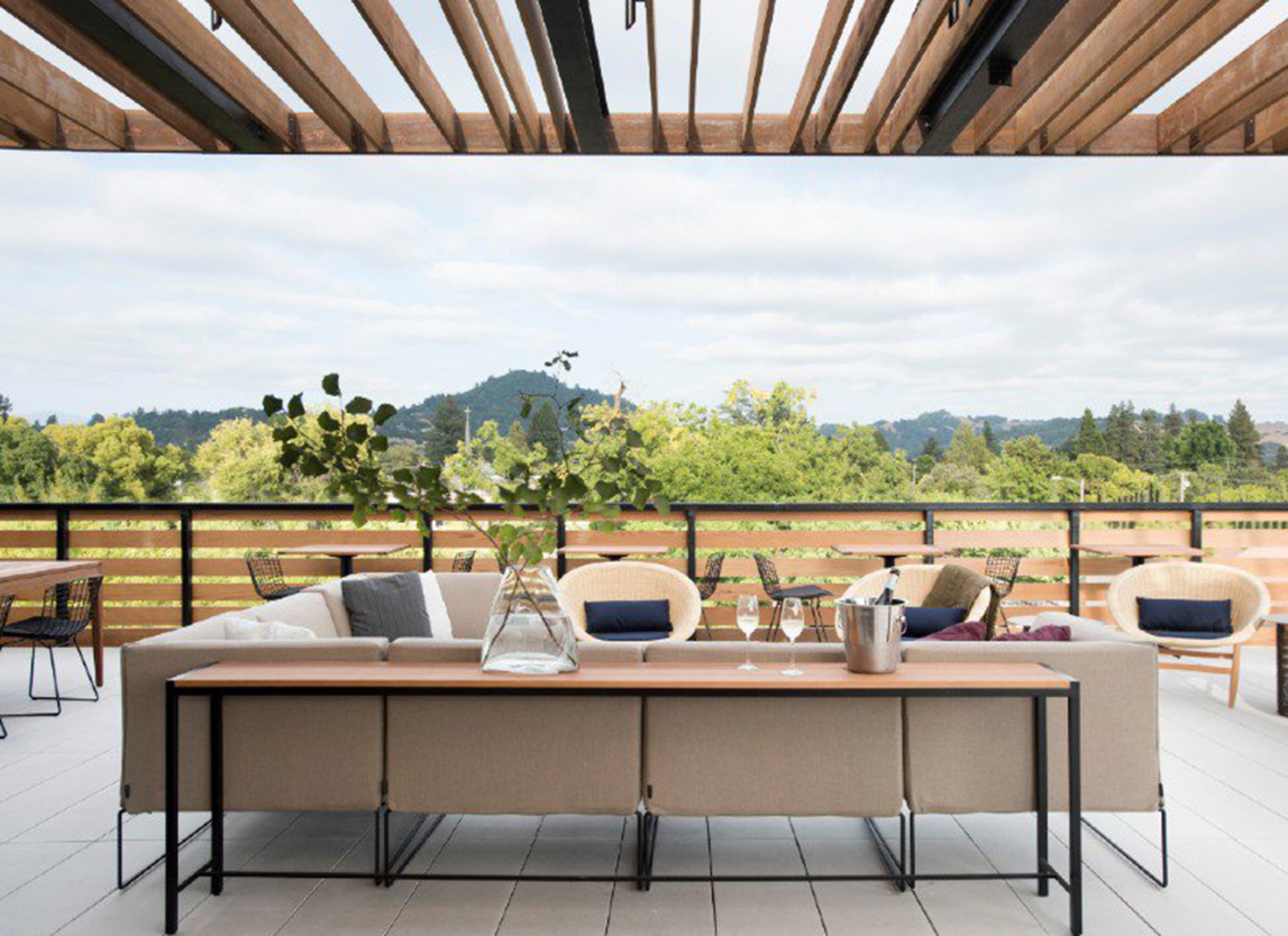 Outdoor dining at The Rooftop Bar at Harmon Guest House in Healdsburg. 