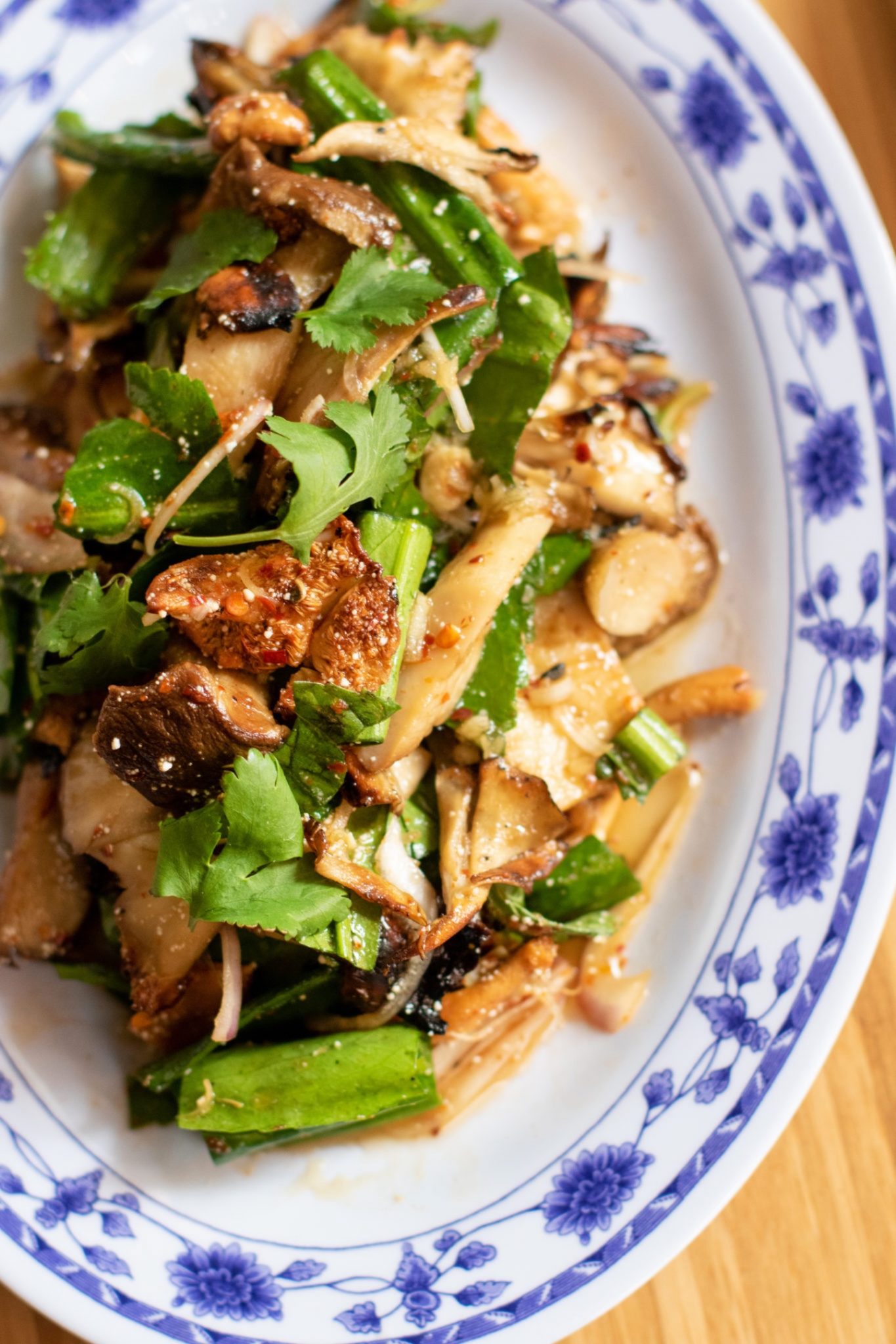 Het Paa Naam Tok: Charcoal-grilled mushroom salad with toasted rice powder, basil and mint. (Heather Irwin / The Press Democrat)