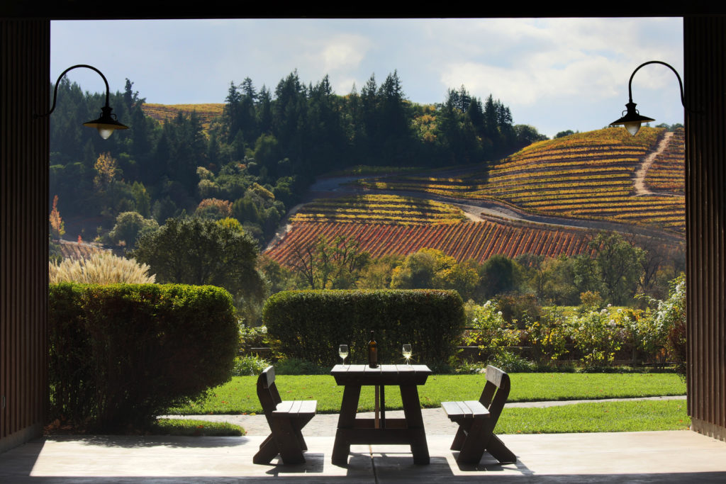 The patio at Dutcher Crossing Winery in Geyserville. (Steven Rothfeld)