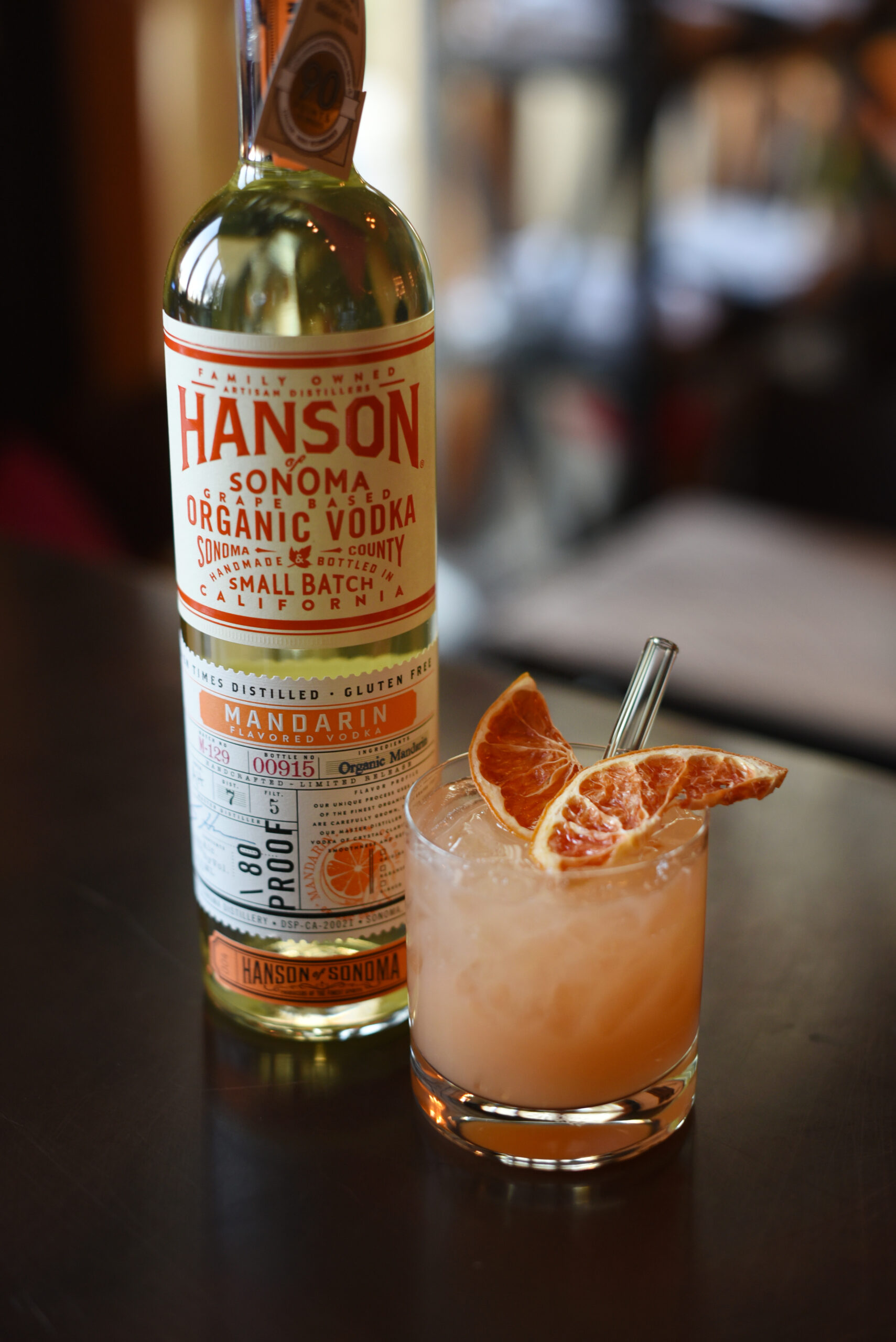 A Mandarin Greyhouse made with Hanson Organic Mandarin Vodka and garnished with a dehydrated grapefruit peel at Hanson of Sonoma Distillery in Sonoma, Calif. on Wednesday, February 24, 2021. (Photo: Erik Castro/for The Press Democrat)