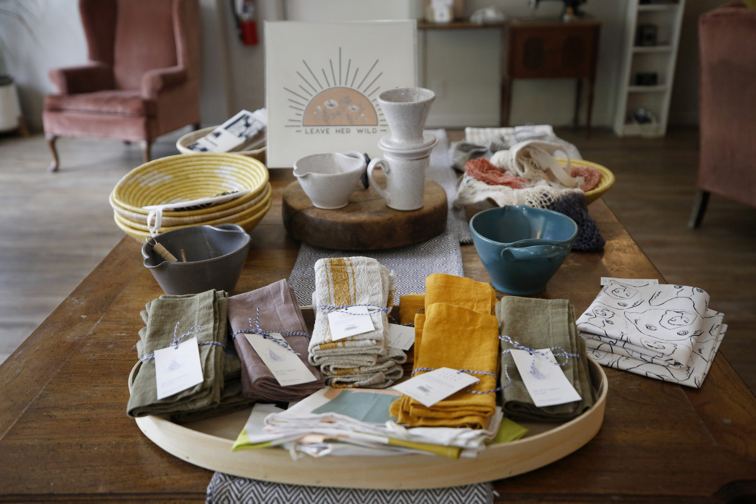 Linen napkins and handmade wares for sale at The Altamont General Store in Occidental. (Beth Schlanker/Sonoma Magazine)