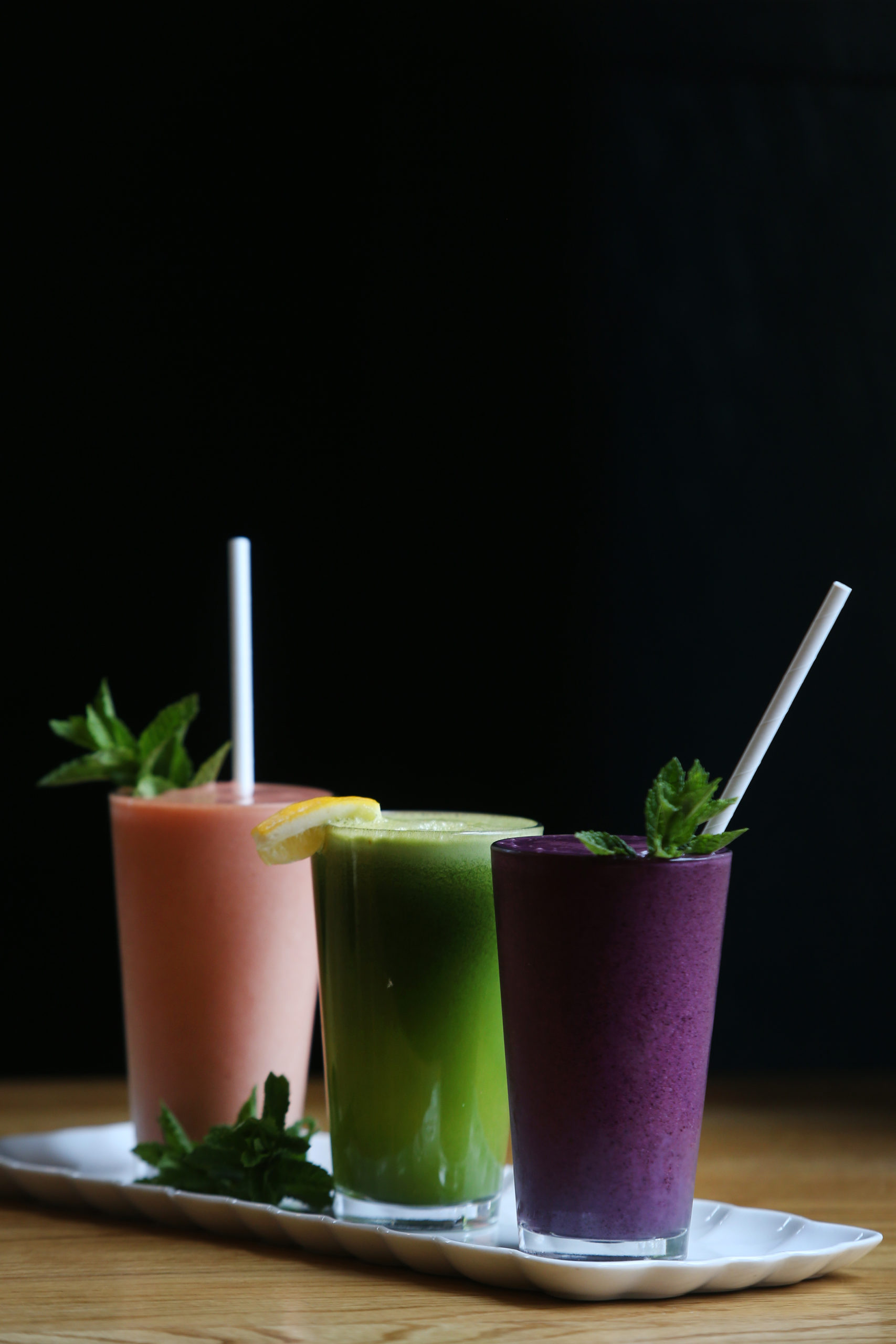 (From right)Omega smoothie, Goodness Green juice blend, and the Shooting Star smoothie at the Howard Station Cafe in Occidental, Calif., on Thursday, May 13, 2021. (Beth Schlanker/Sonoma Magazine)