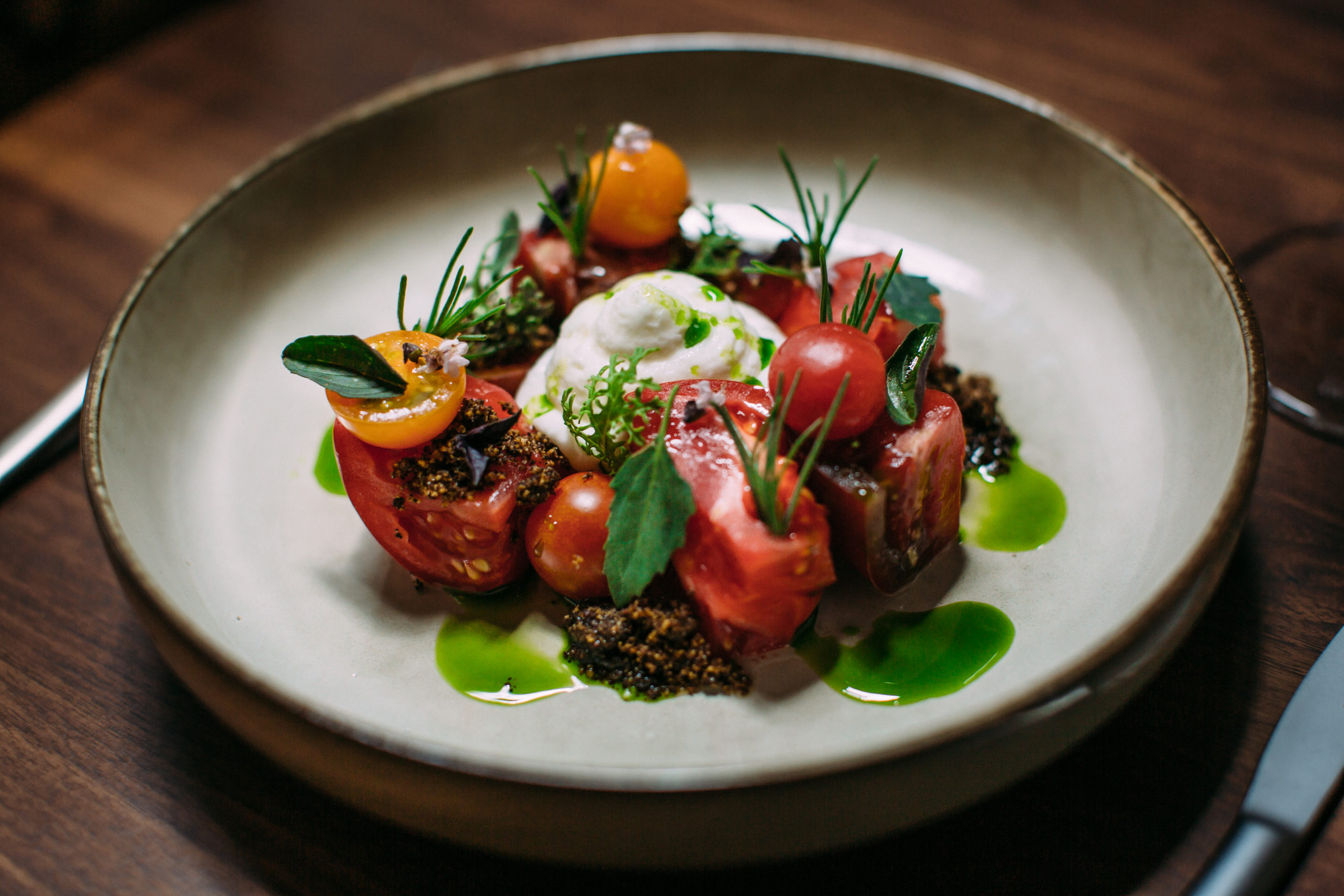 Heirloom tomato salad from The Matheson in Healdsburg. (Courtesy of Michael Woolsey)