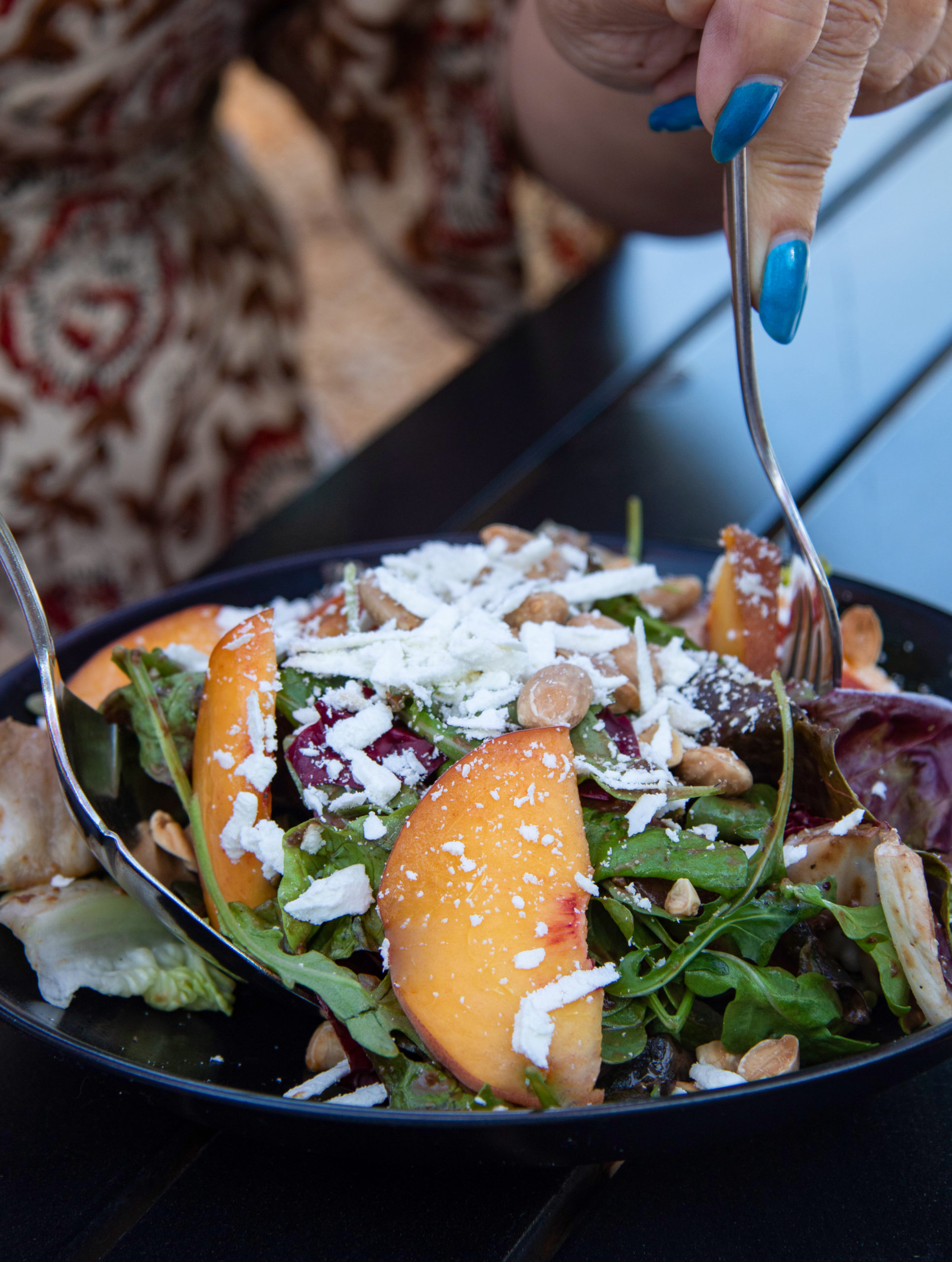 Peach salad at The Spinster Sisters in Santa Rosa. (Heather Irwin/Sonoma Magazine).
