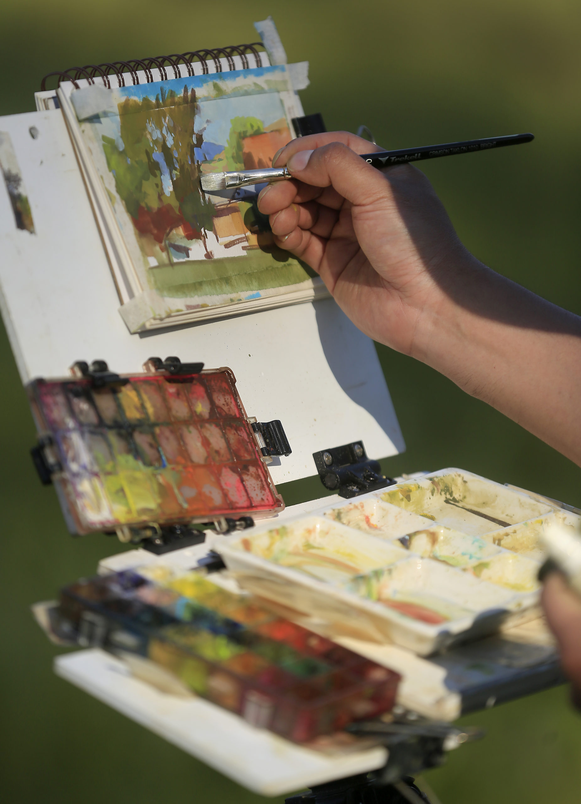 Plein air painter Sergio Lopez uses Tolay Regional Park in Lakeville as a backdrop for one of his paintings, Wednesday, May 5, 2021. (Kent Porter / The Press Democrat) 2021