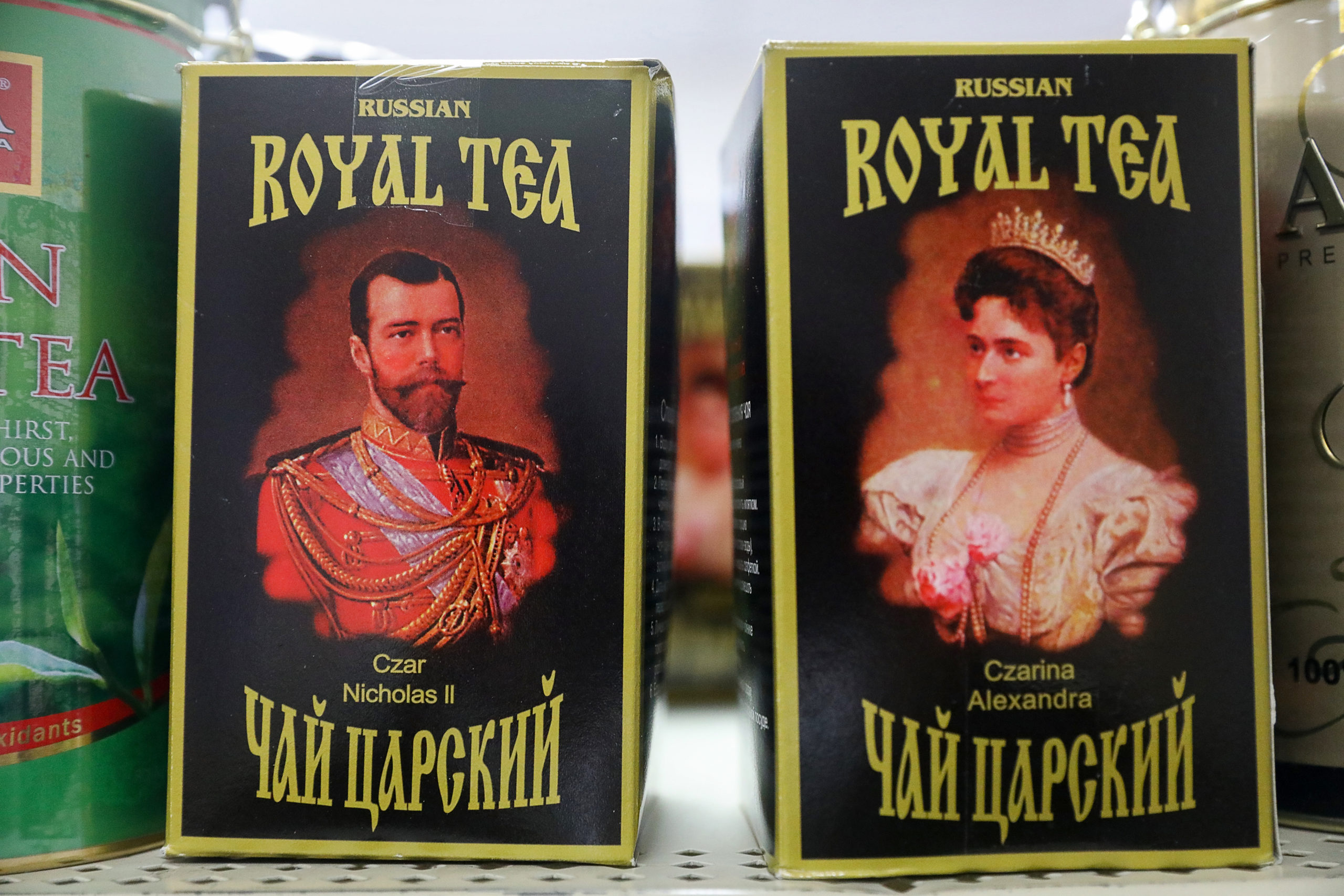 Packages of tea featuring Russian royalty at European Food Store in Santa Rosa. (Christopher Chung / The Press Democrat)