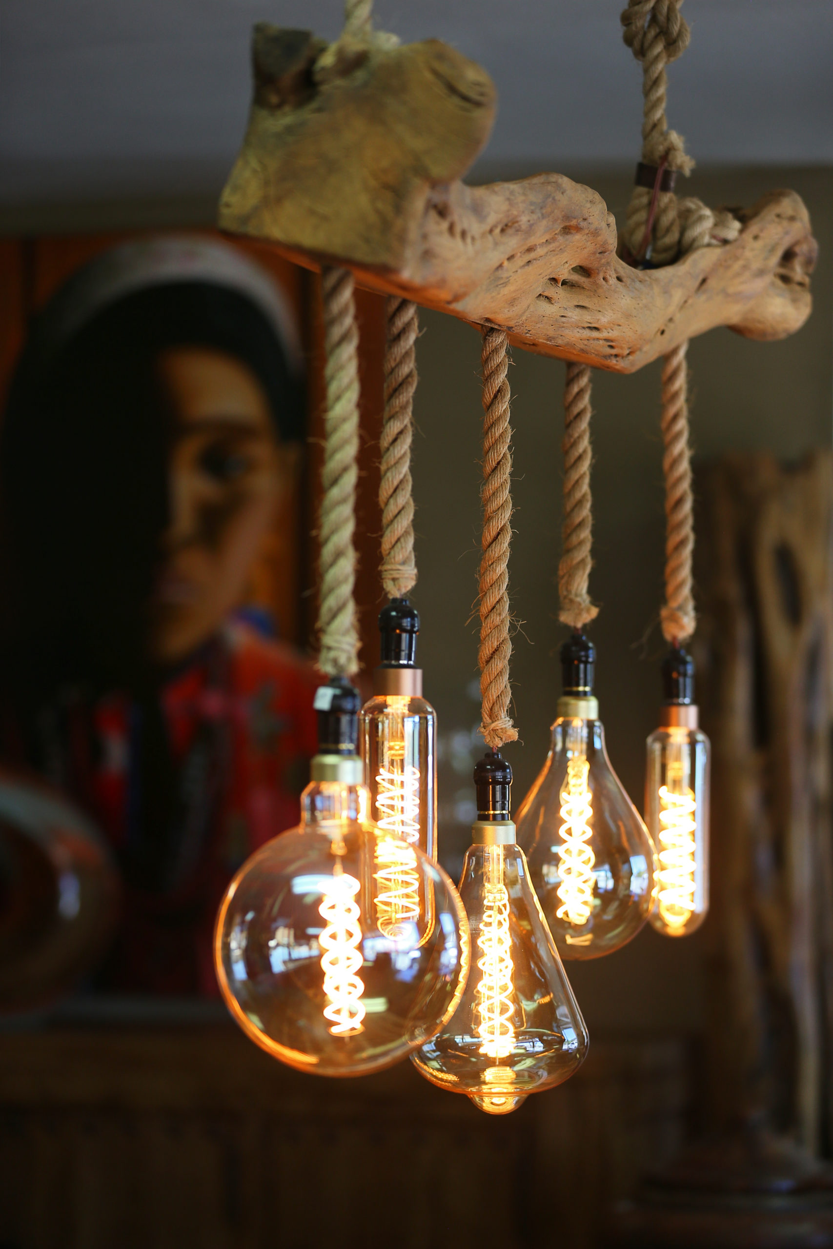 A light fixture made by Jorge Martinez hangs at his Wine Country Decor showroom in Santa Rosa on Friday, May 7, 2021. (Christopher Chung/ The Press Democrat)