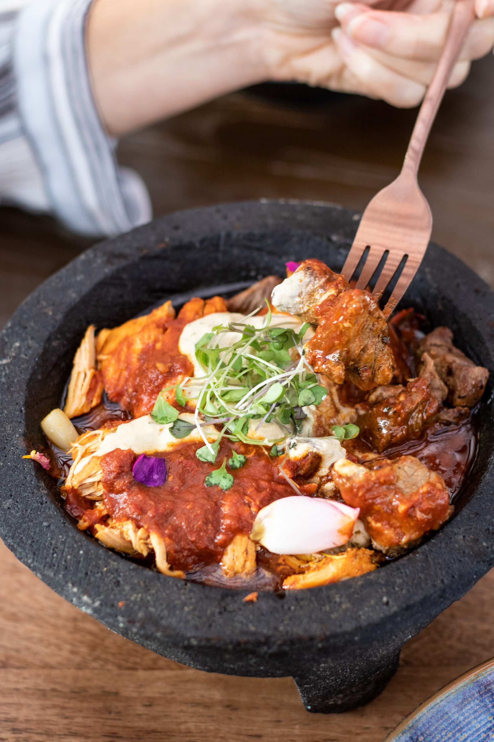 Molcajete at El Meson de los Molcajetes. (Heather Irwin/Sonoma Magazine)