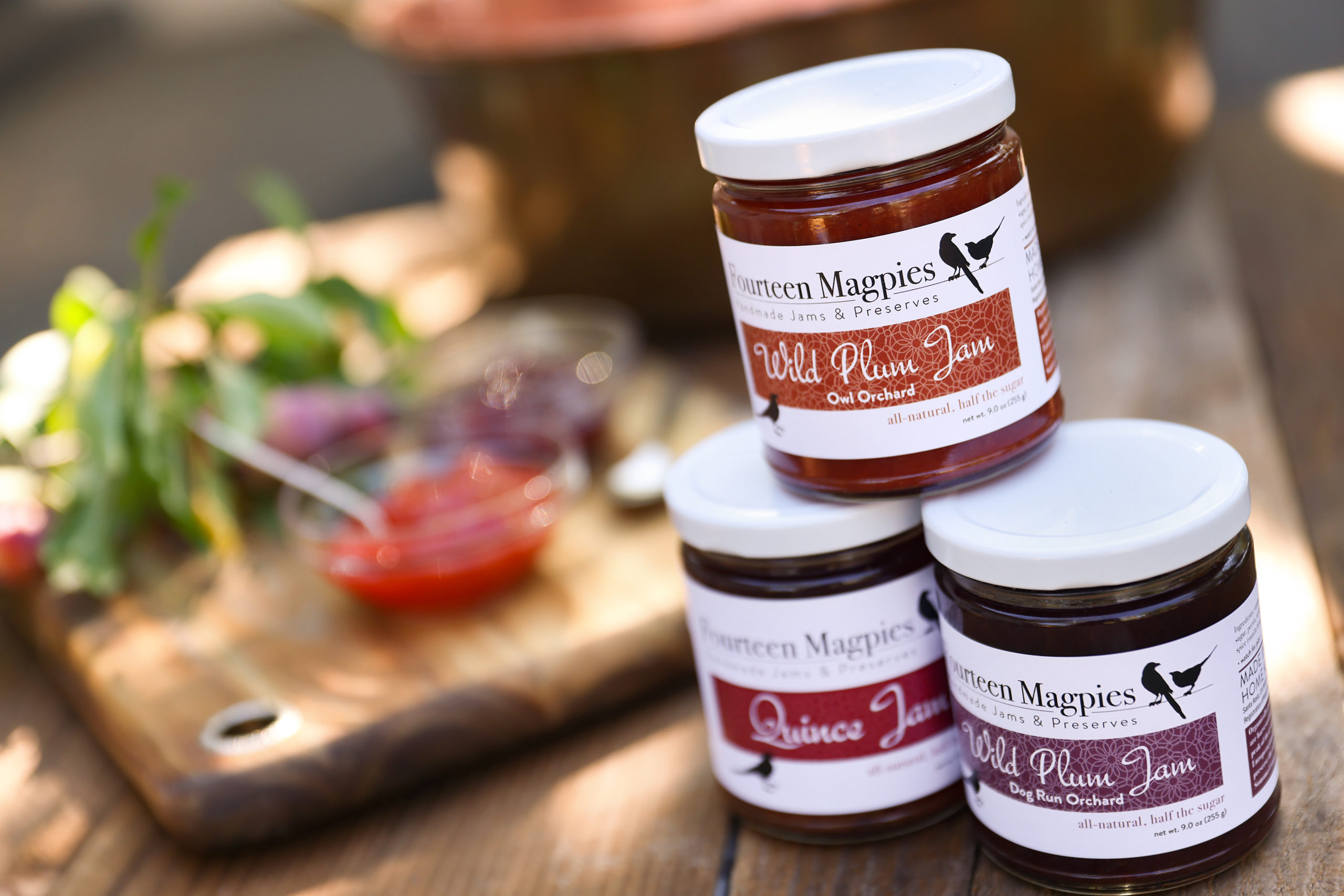 A variety of jams from Fourteen Magpies Handmade Jams & Preserves. (Christopher Chung/ The Press Democrat)