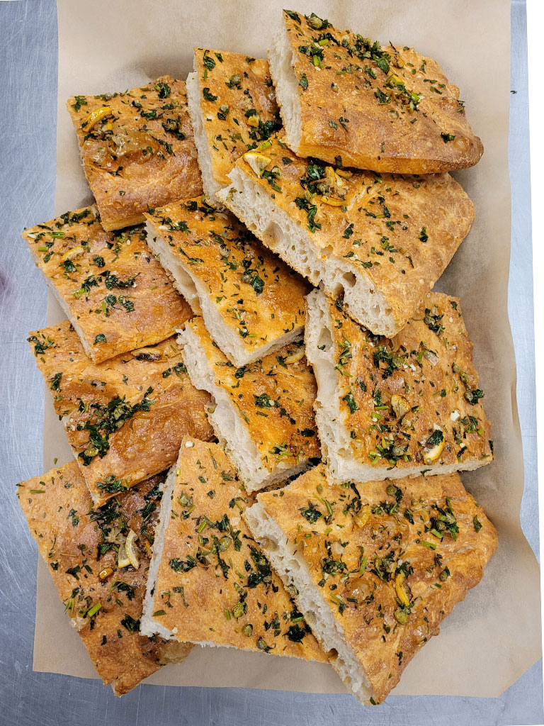 Lemon herb focaccia at Stellina Pronto in Petaluma. (Heather Irwin / Sonoma Magazine)