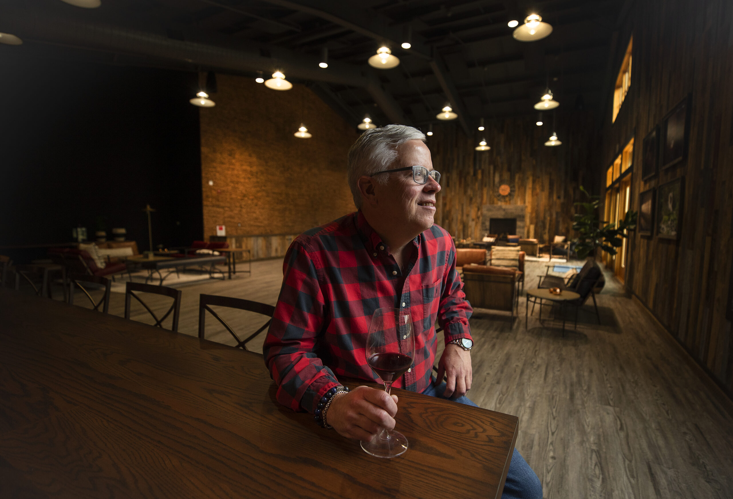 Clarice Wine Company owner/winemaker Adam Lee in the large tasting room at Sugarloaf Crush facility in Oakmont. (photo by John Burgess/Sonoma Magazine)