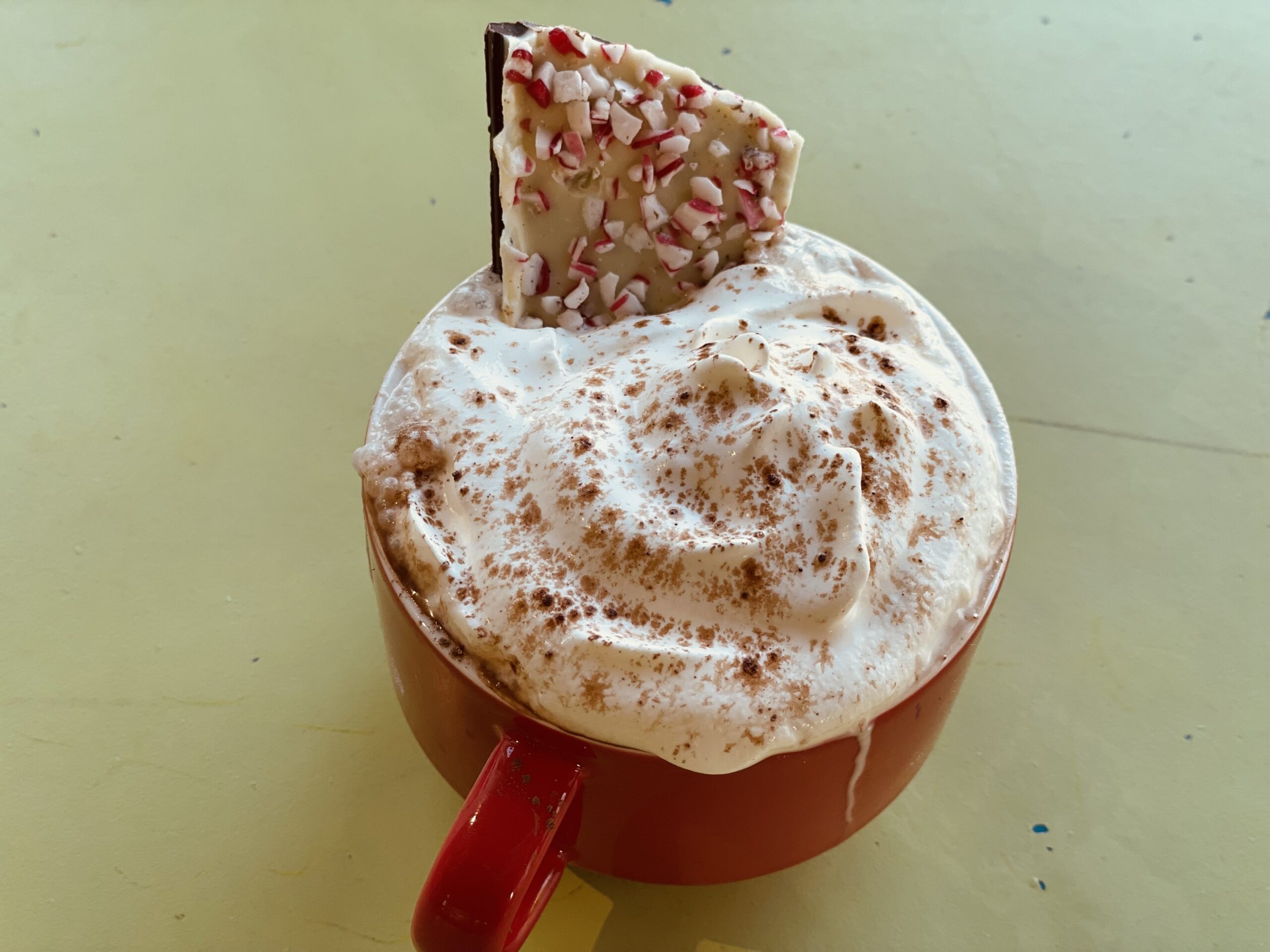 Tuxedo peppermint latte includes dark and white chocolate, vanilla, peppermint and is garnished with whipped cream and homemade peppermint bark. Honey Badger Coffee House, Rohnert Park. (Mya Constantino)